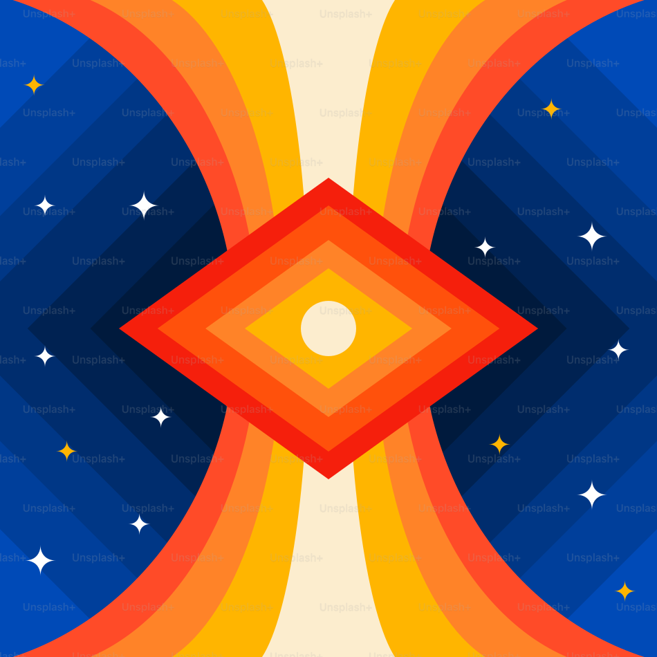 Seni geometris abstrak dengan pusat seperti mata.