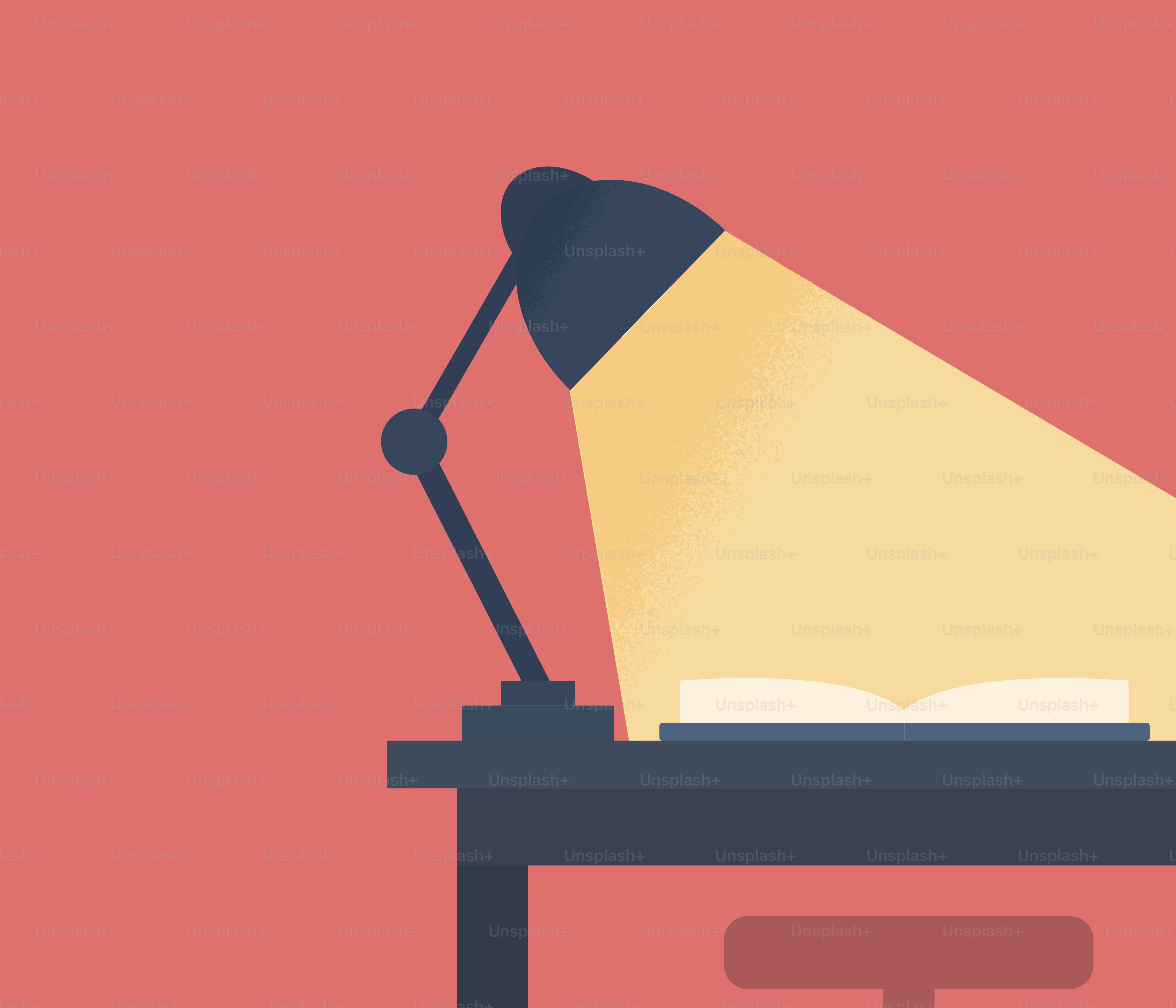 A desk lamp illuminates an open book.