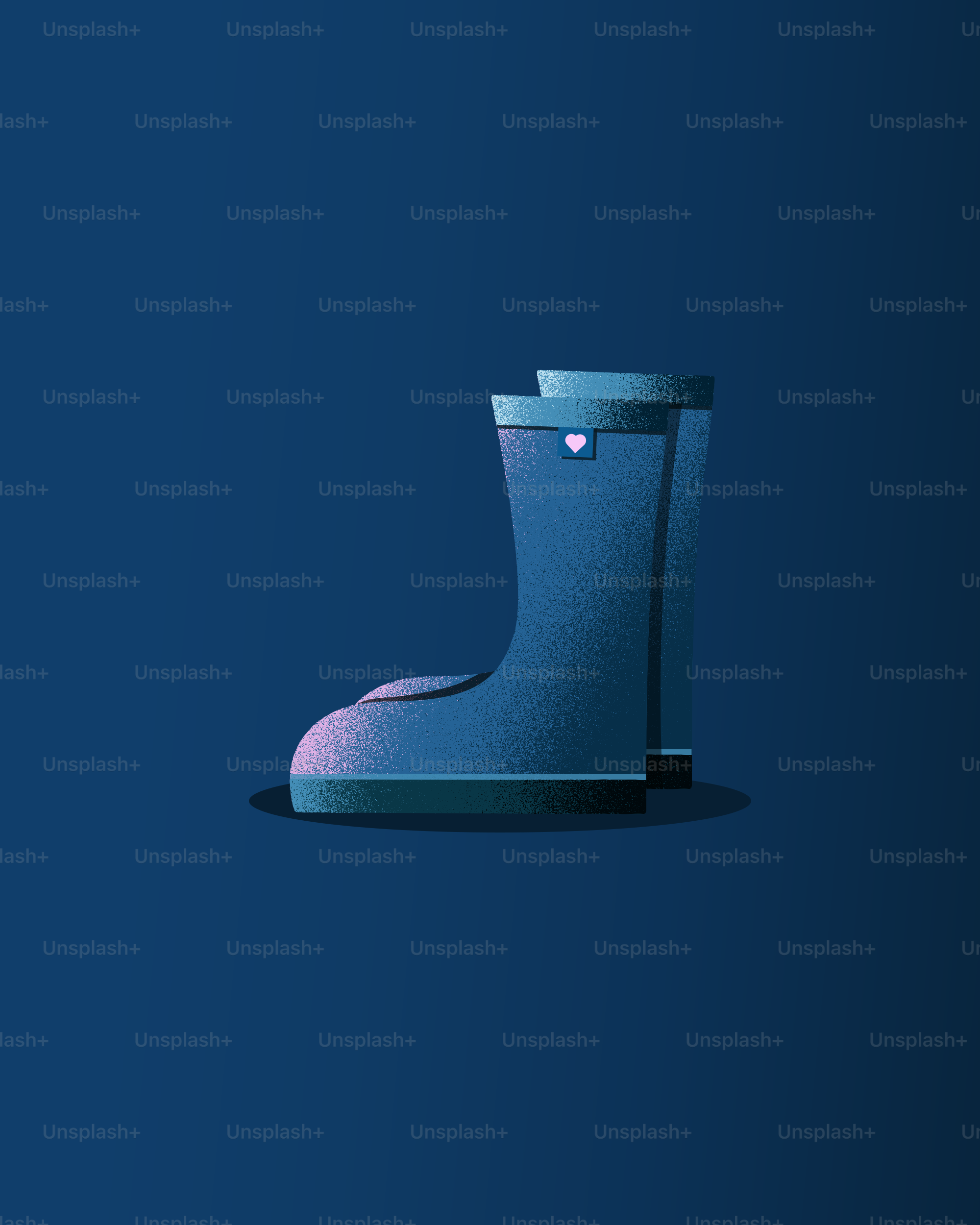 As botas de chuva ficam lado a lado em um fundo azul.