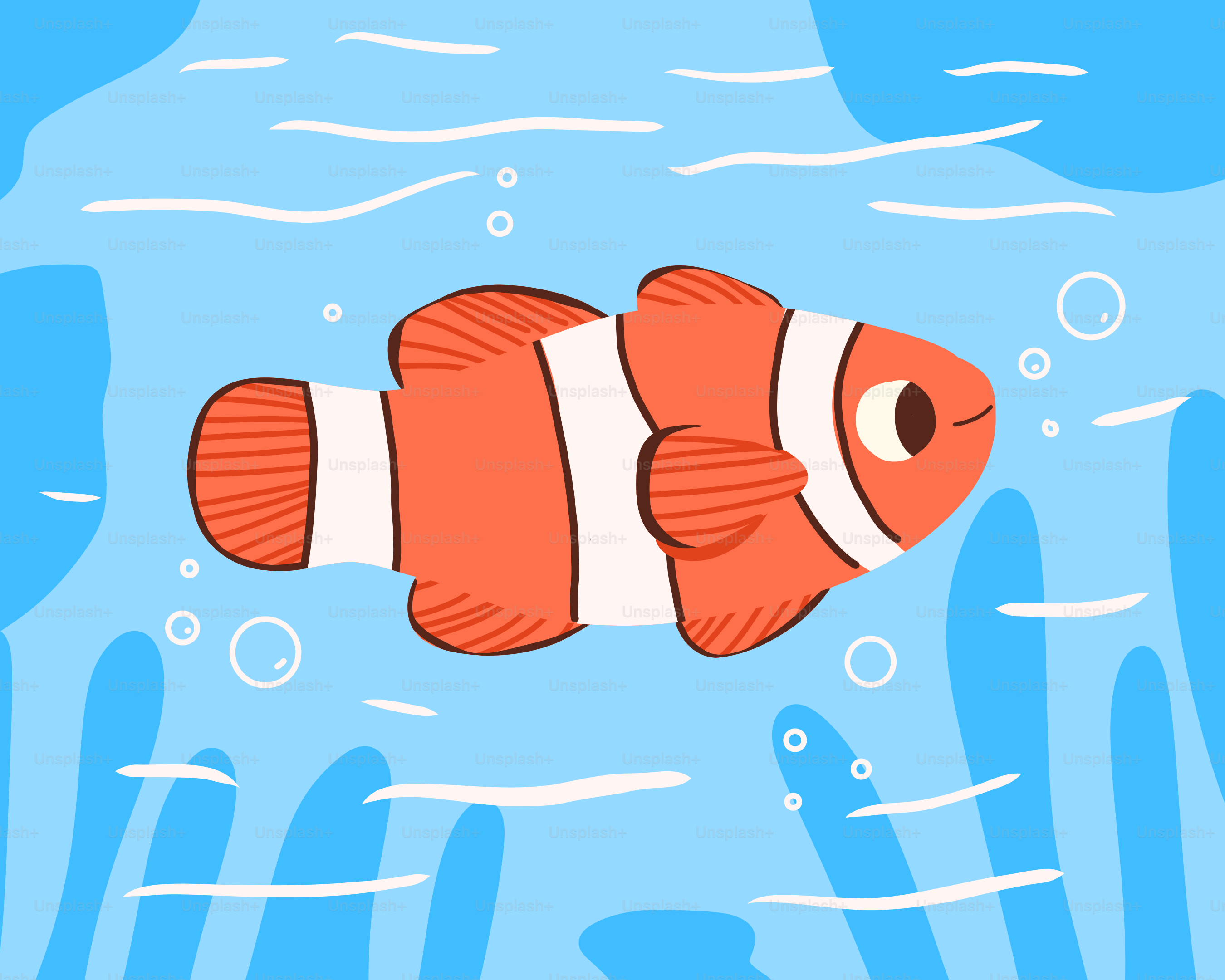 Un pez payaso nada en el azul del océano.