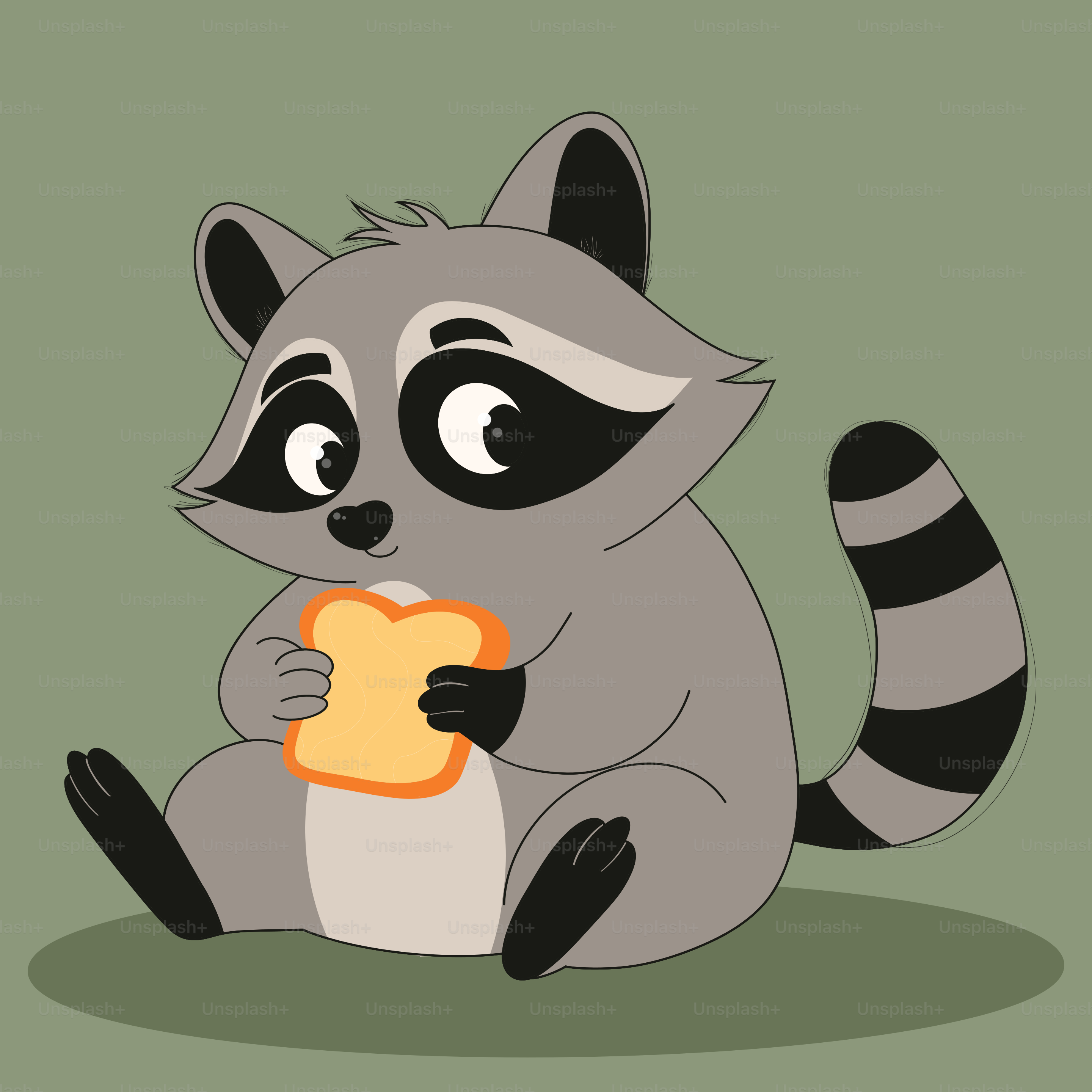 アライグマが黄金のトーストを楽しんでいます