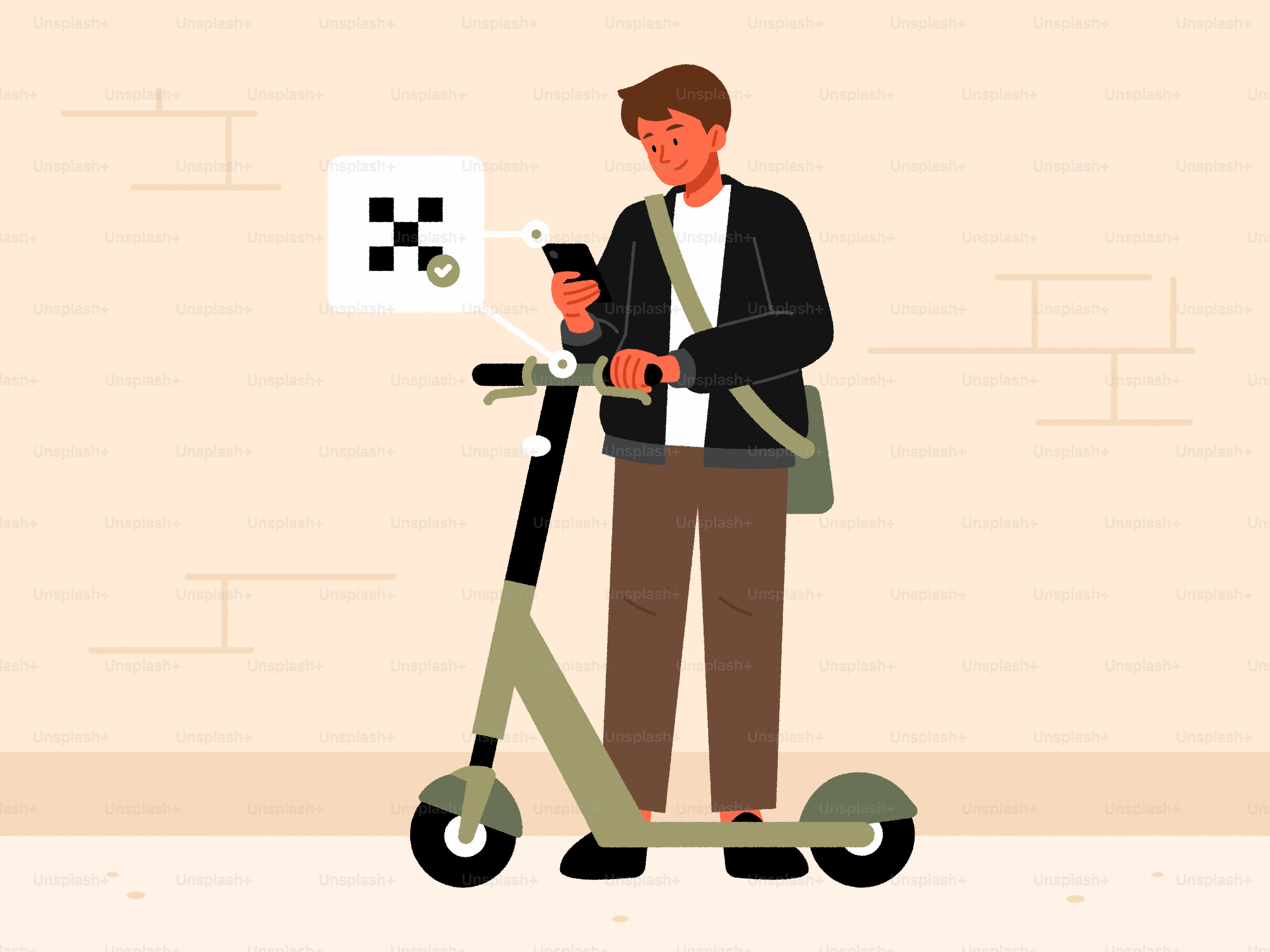 Uomo che sblocca uno scooter con il suo smartphone.