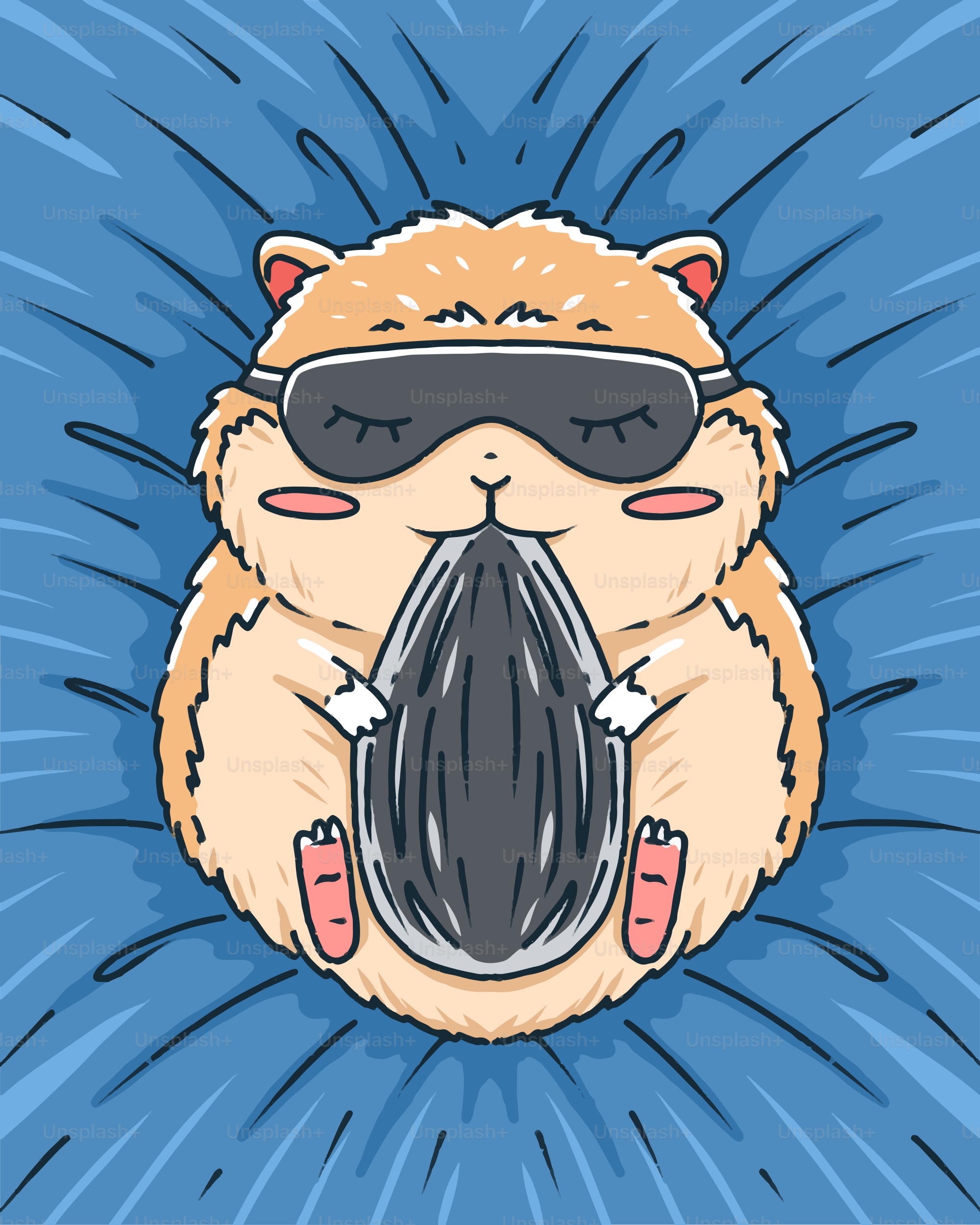 A sleeping hamster holds a sunflower seed.