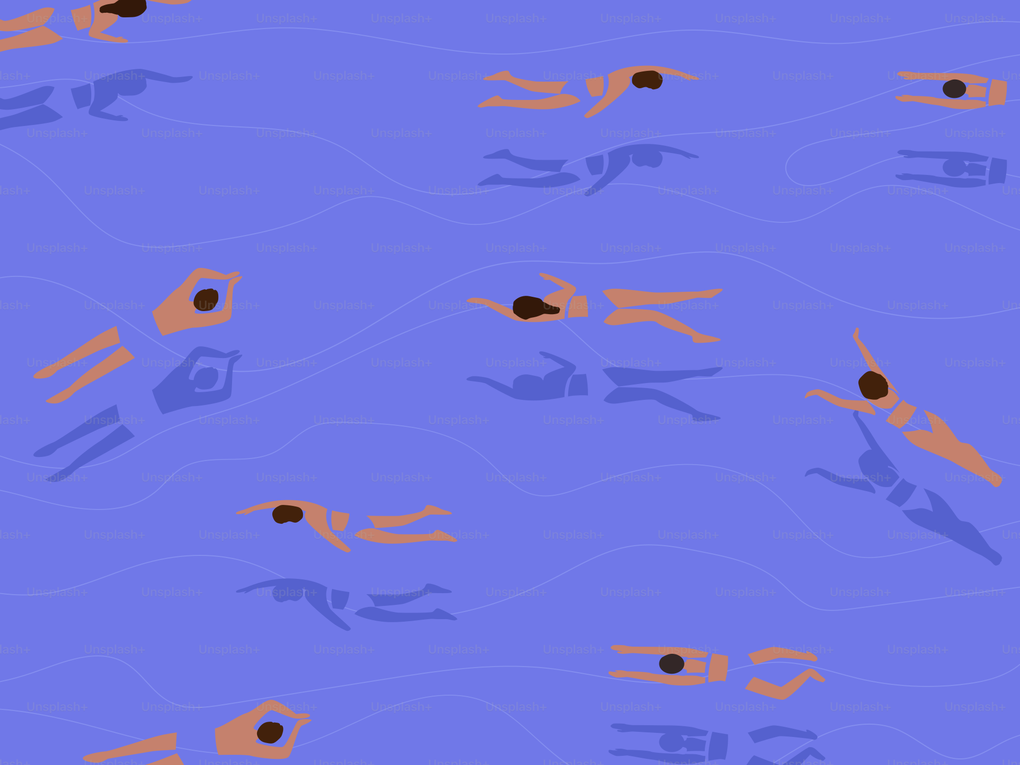 People are swimming in a blue body of water.