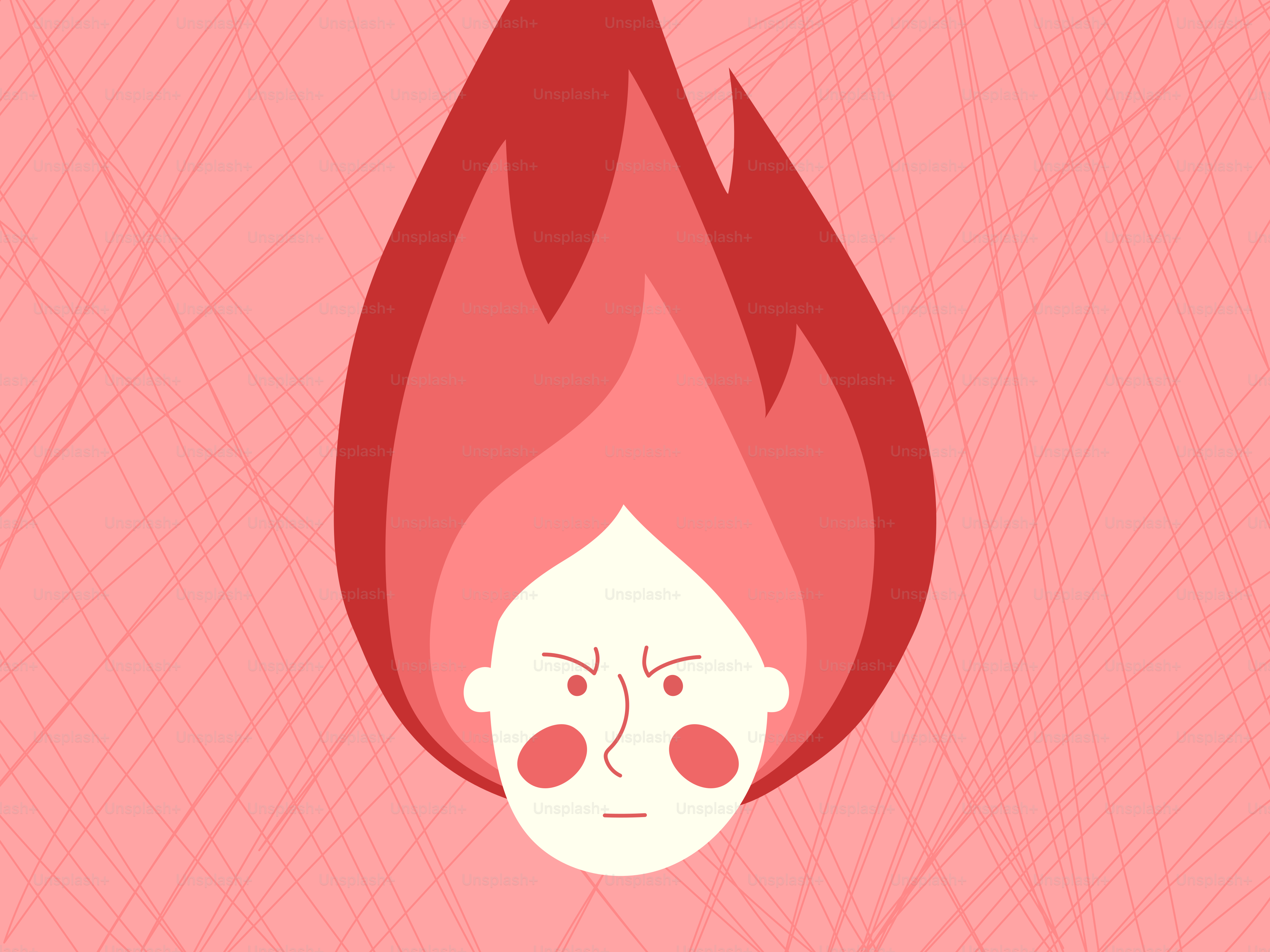Wütende Person mit flammenden Haaren.