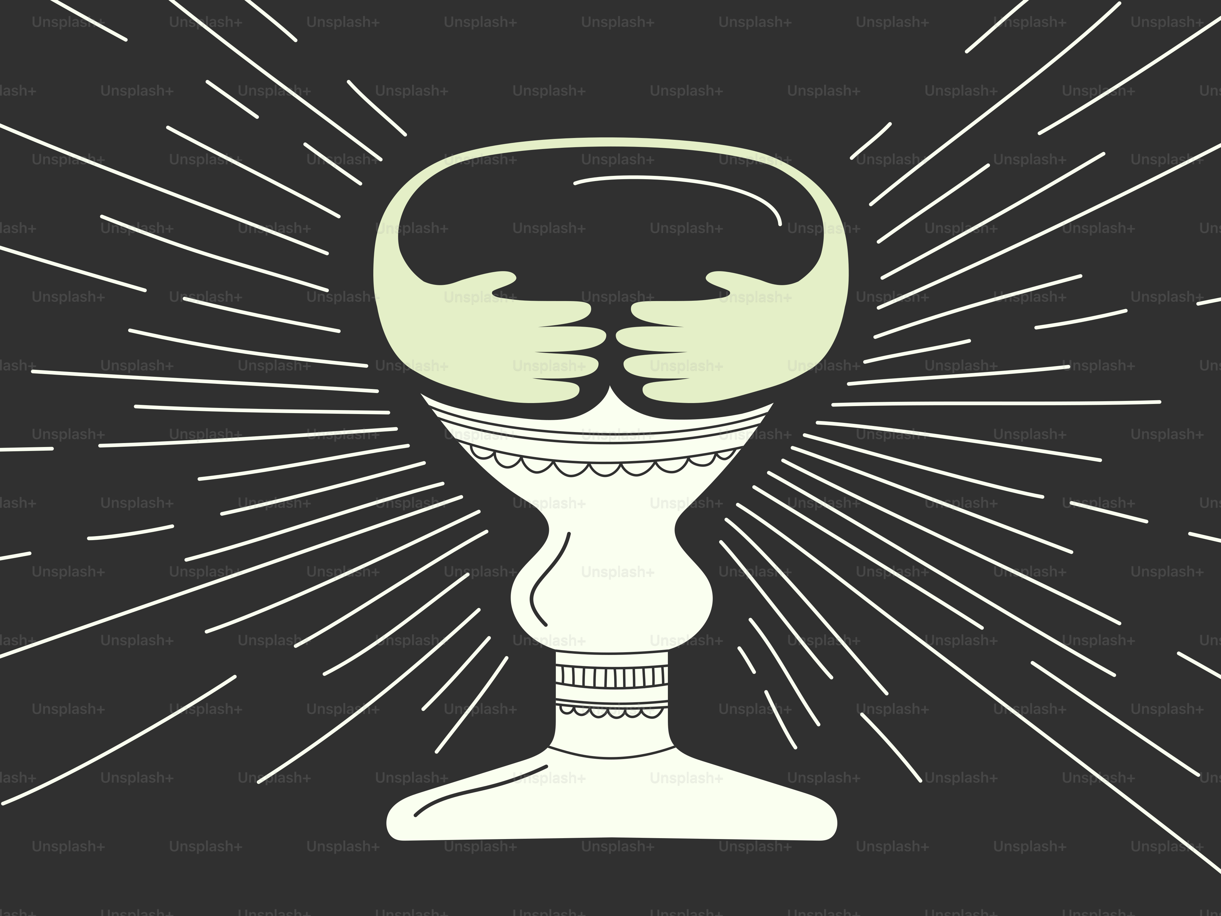 A chalice is held up with glowing hands.