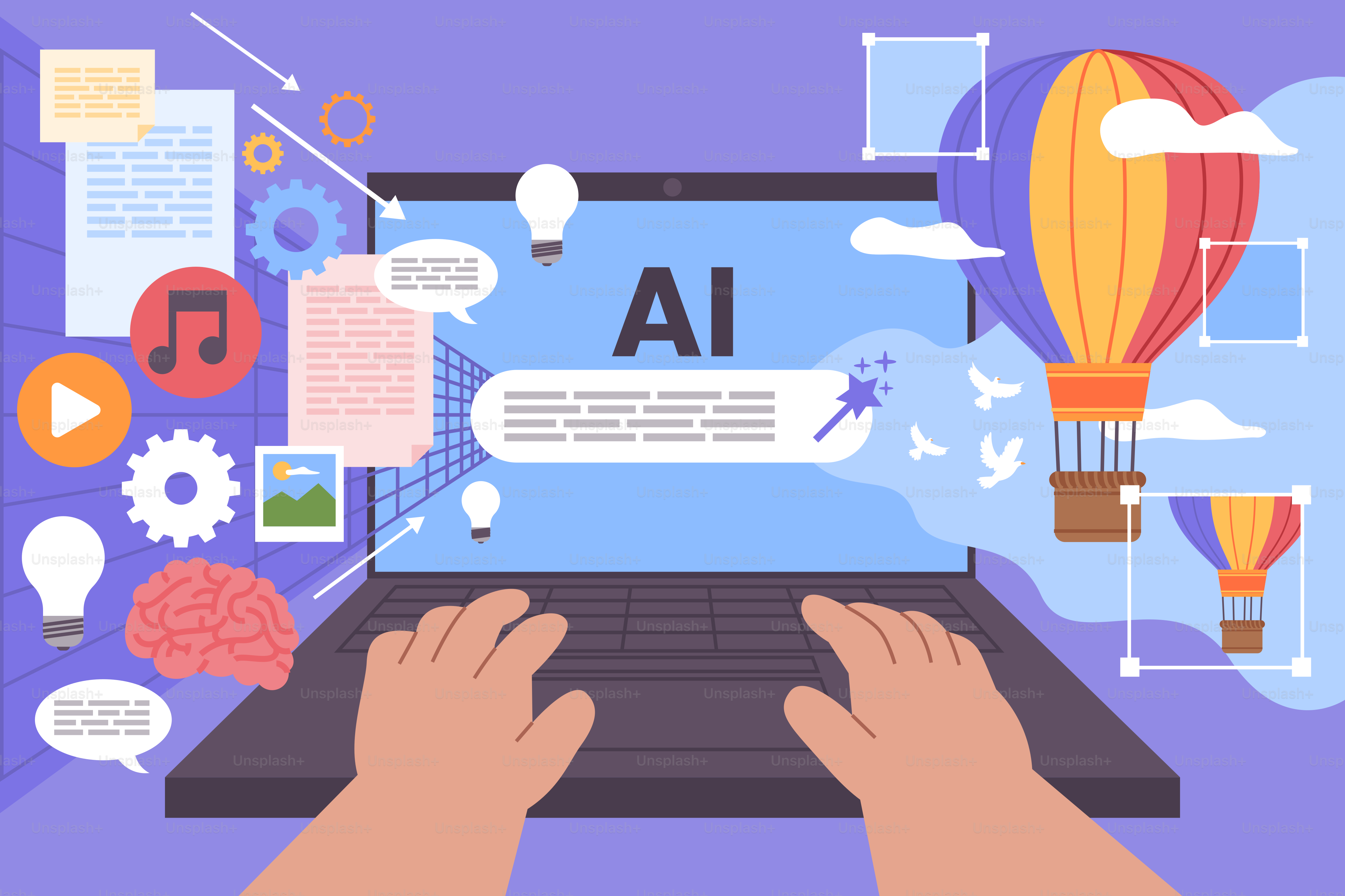 IA e tecnologia che interagiscono con elementi diversi.