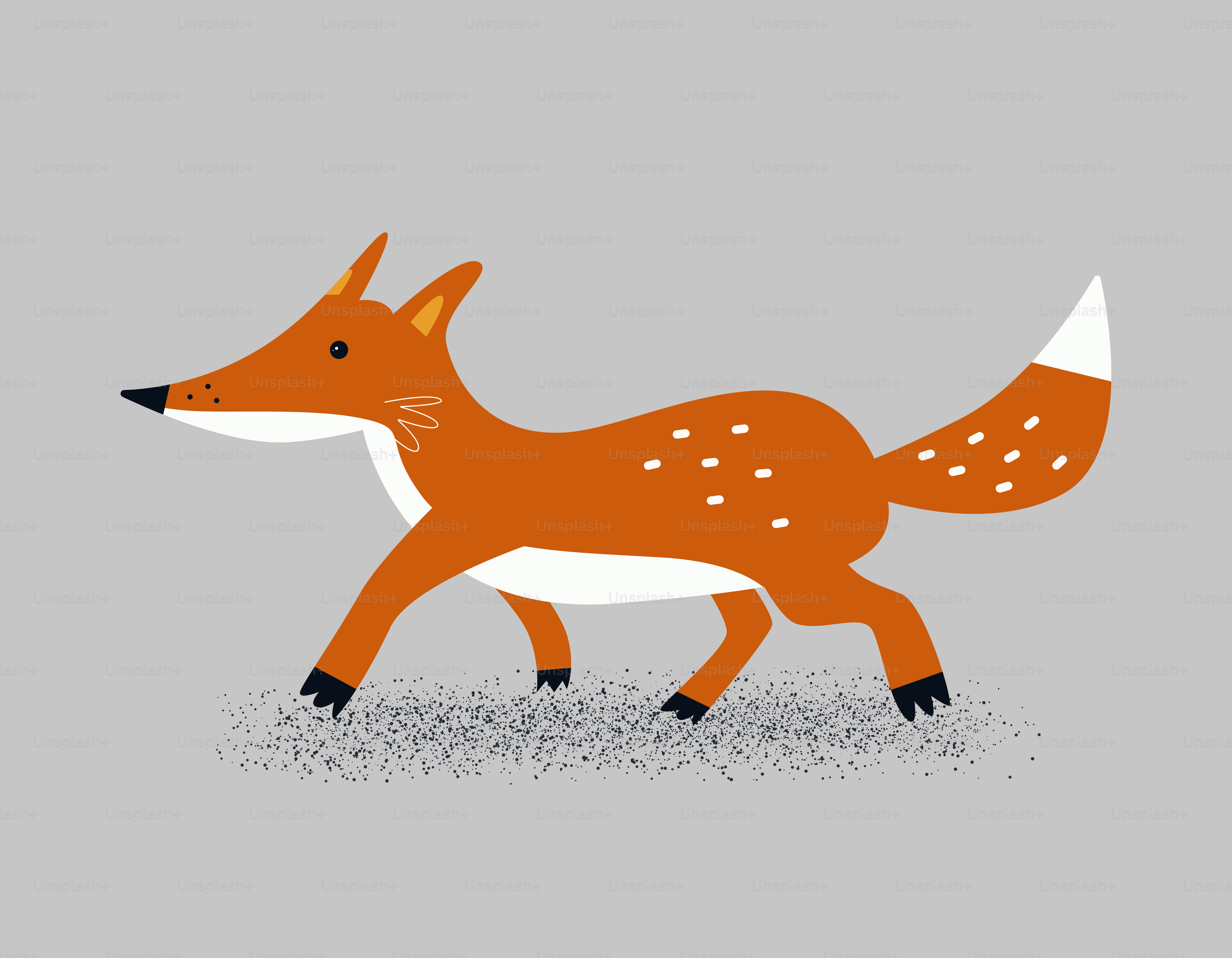 A cartoon fox walks happily.