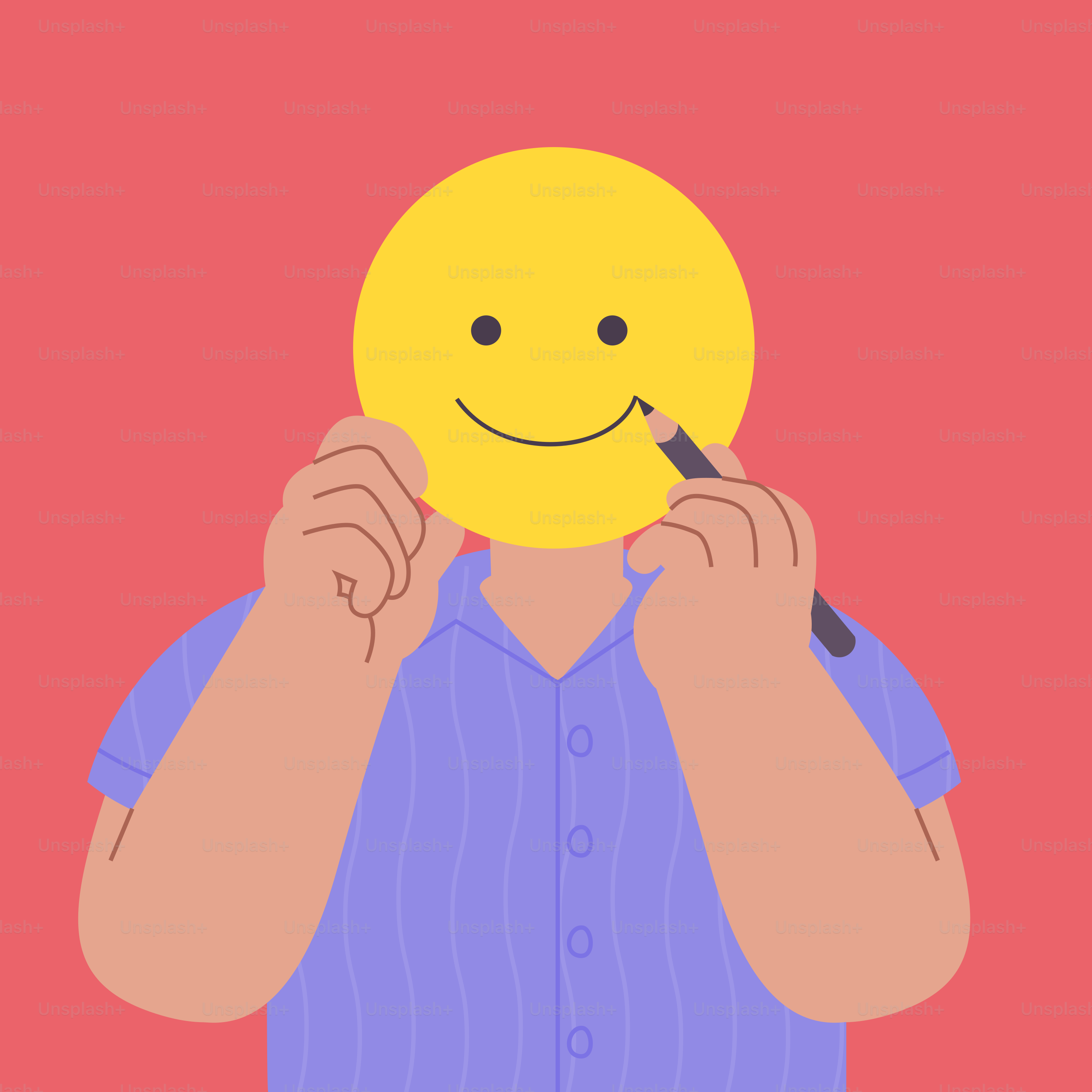 Person draws a smiley face on a yellow circle.