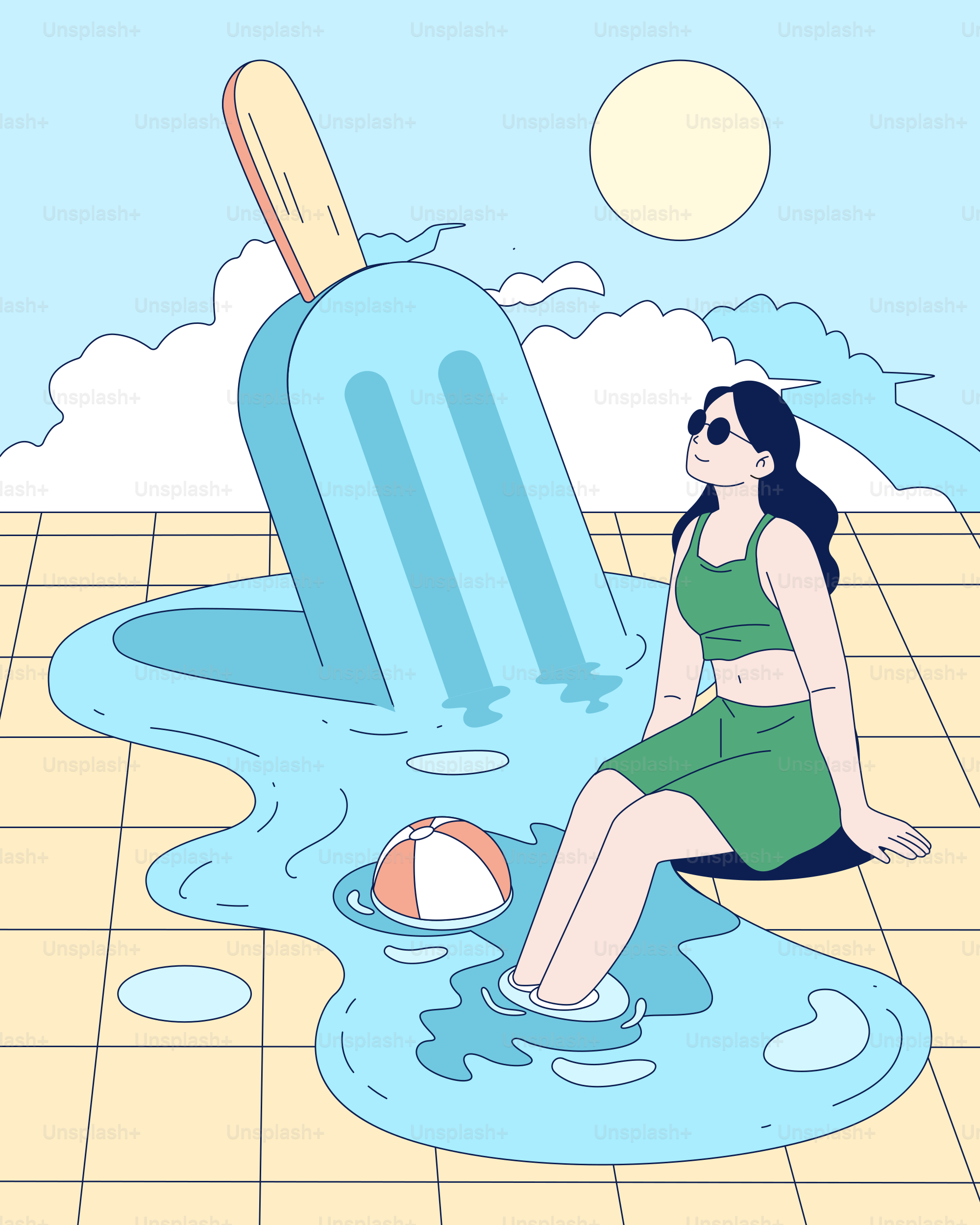 女性は、巨大で溶けるアイスキャンディーで夏を楽しんでいます。
