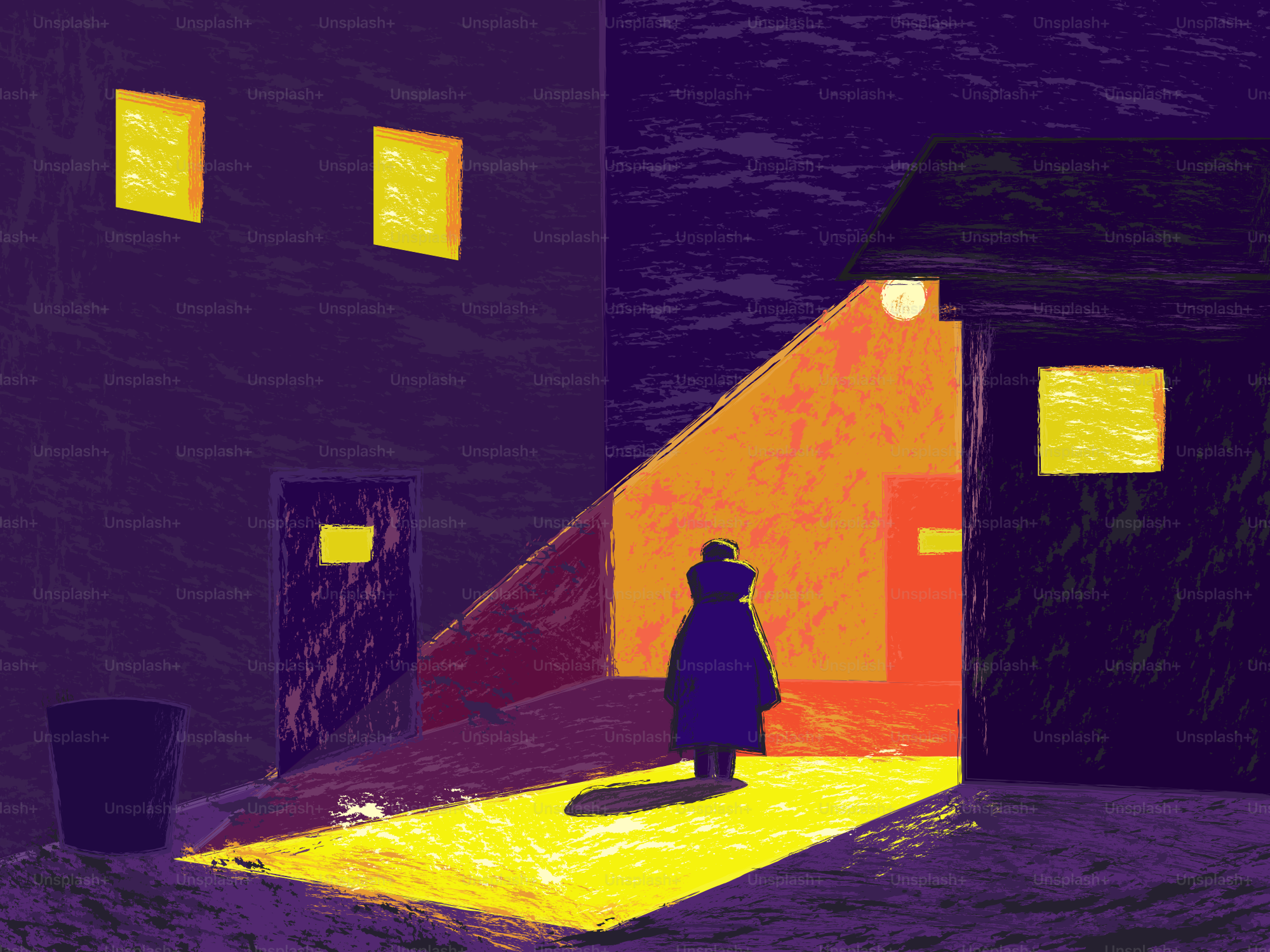 暗い路地に一人立つ人物。