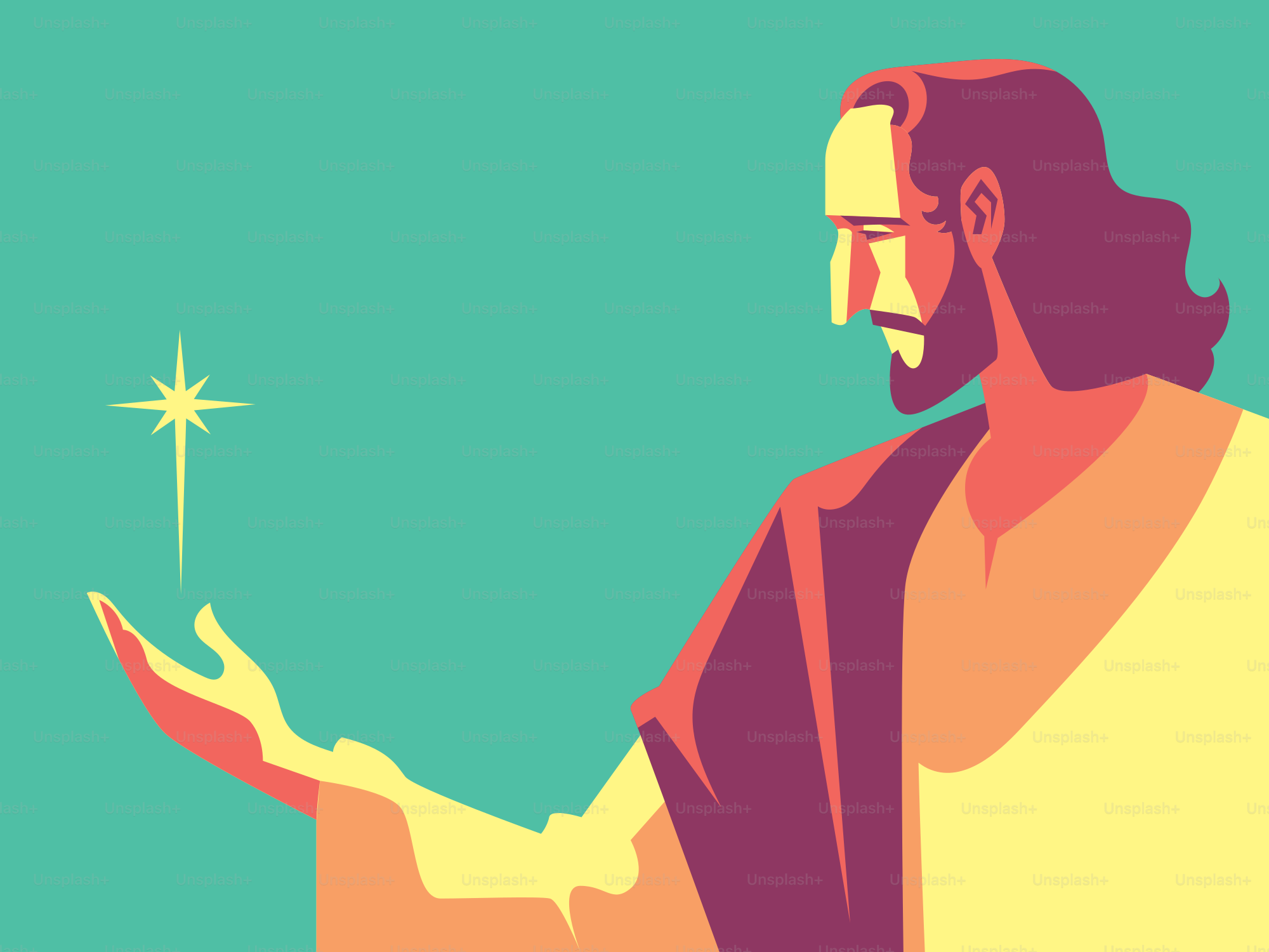 Jesus Cristo estendendo a mão em direção a uma estrela.