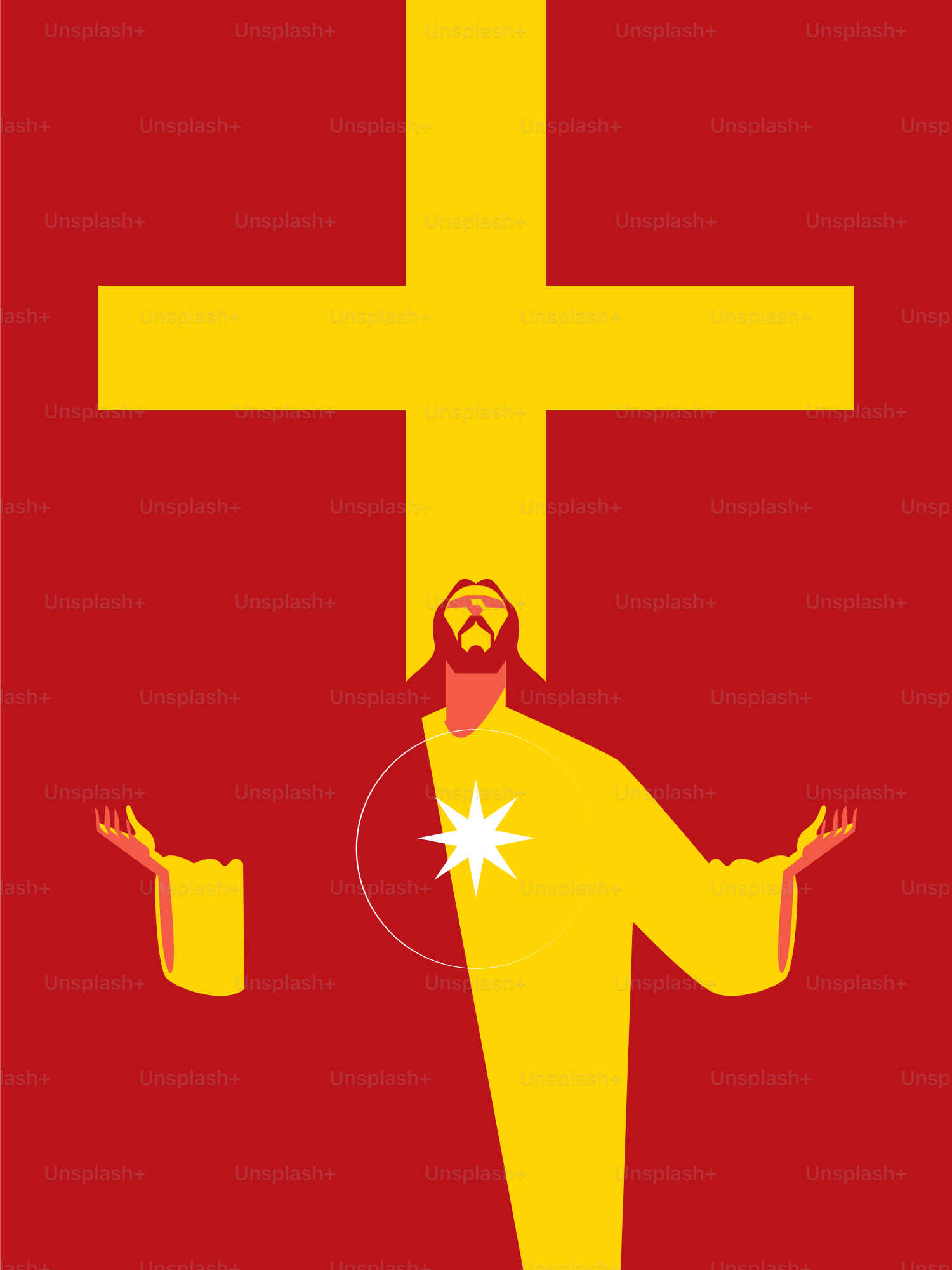 Jesus está sob uma cruz.