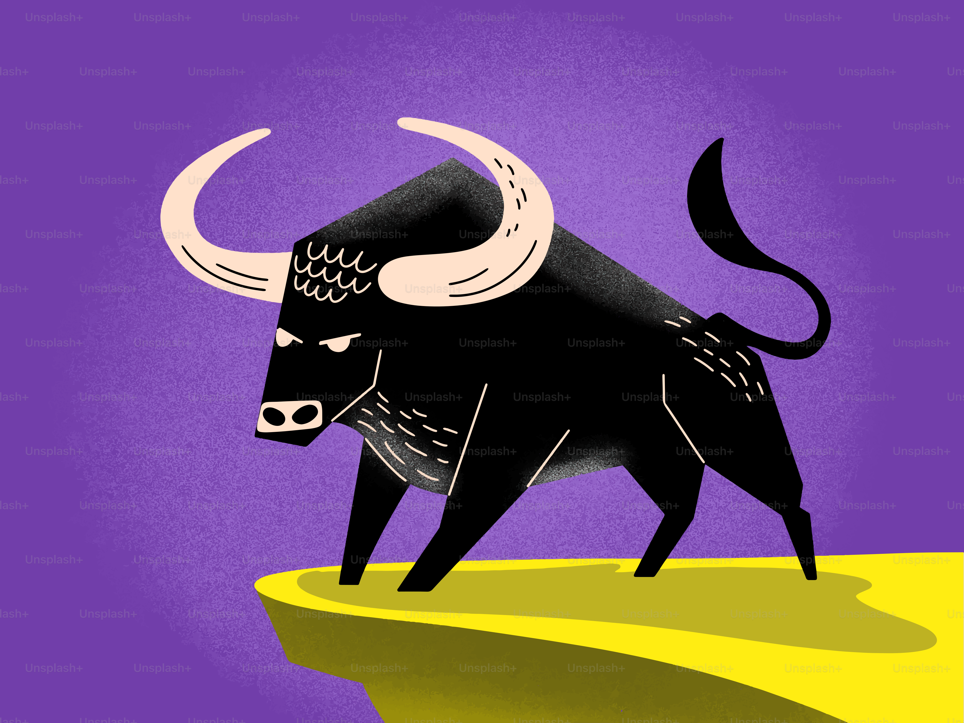 An angry bull stands on a ledge.