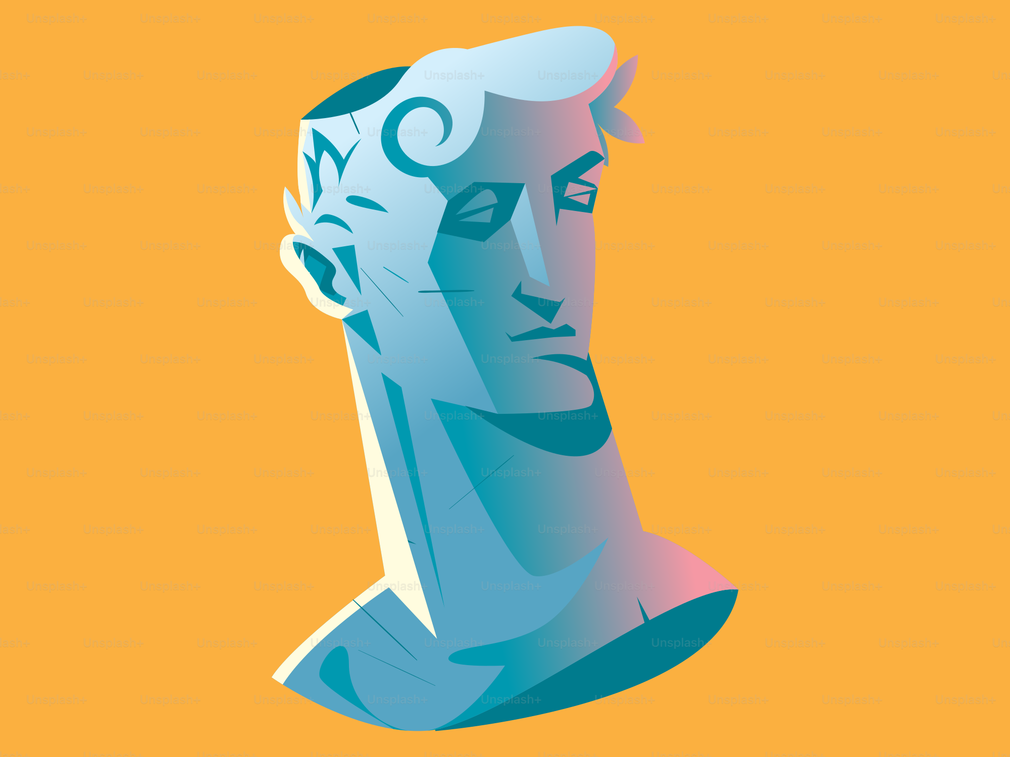 Here's a short caption: a stylized bust of a classic figure.
