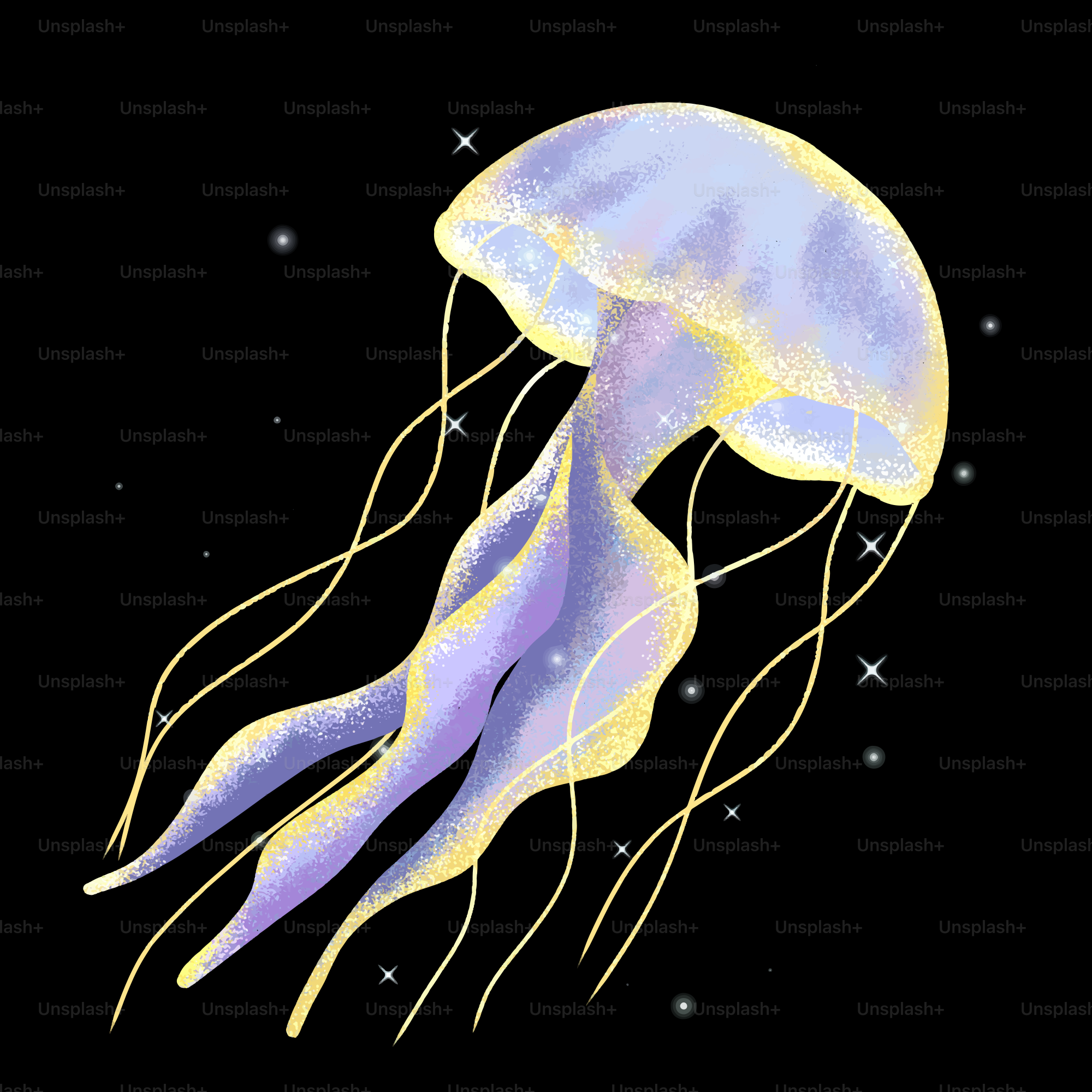 A glowing jellyfish floats in the dark sea.