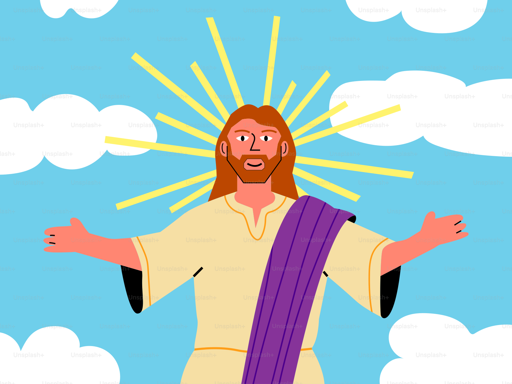 Jesus Cristo está olhando para baixo dos céus.