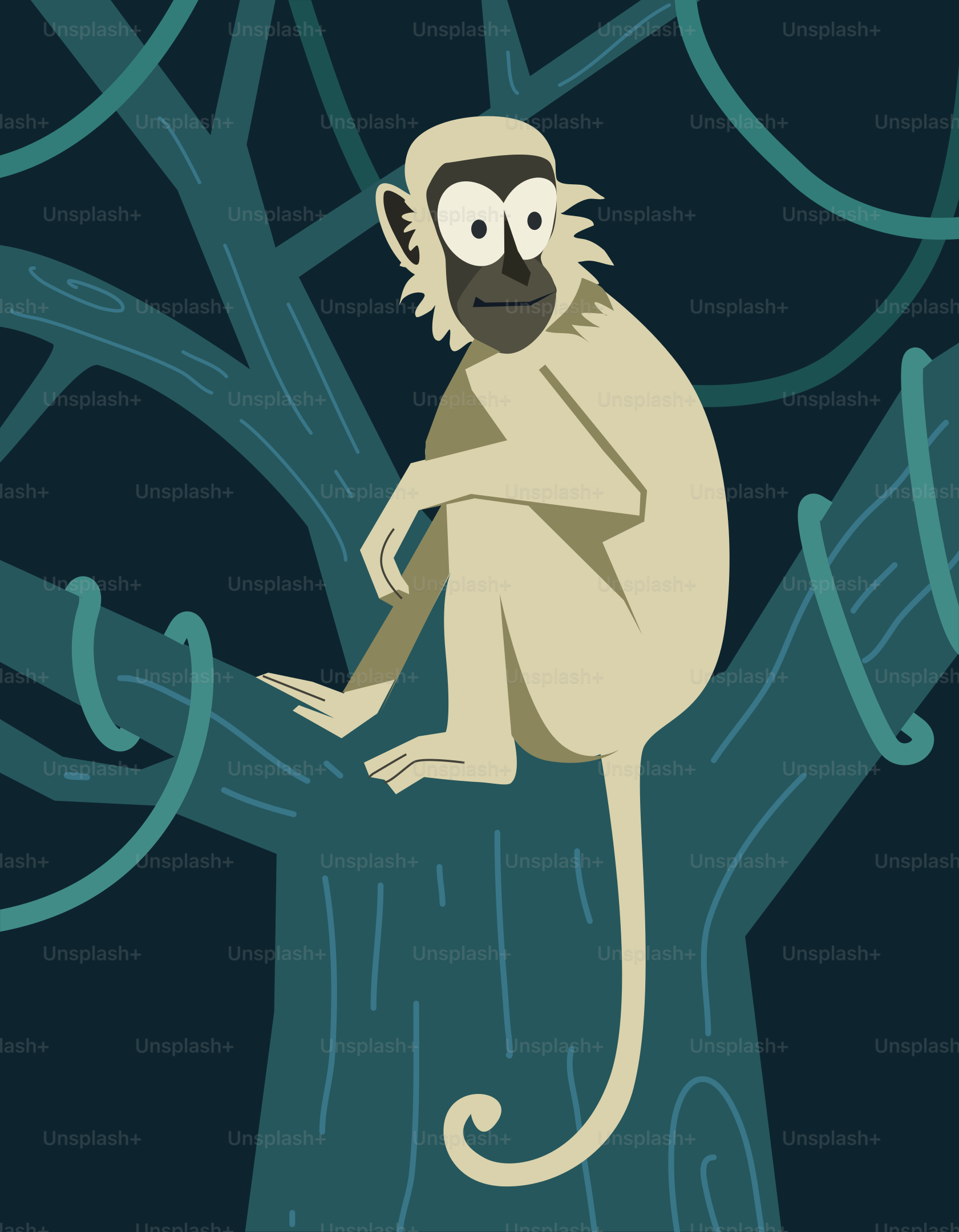 サルが木の枝に座っている。