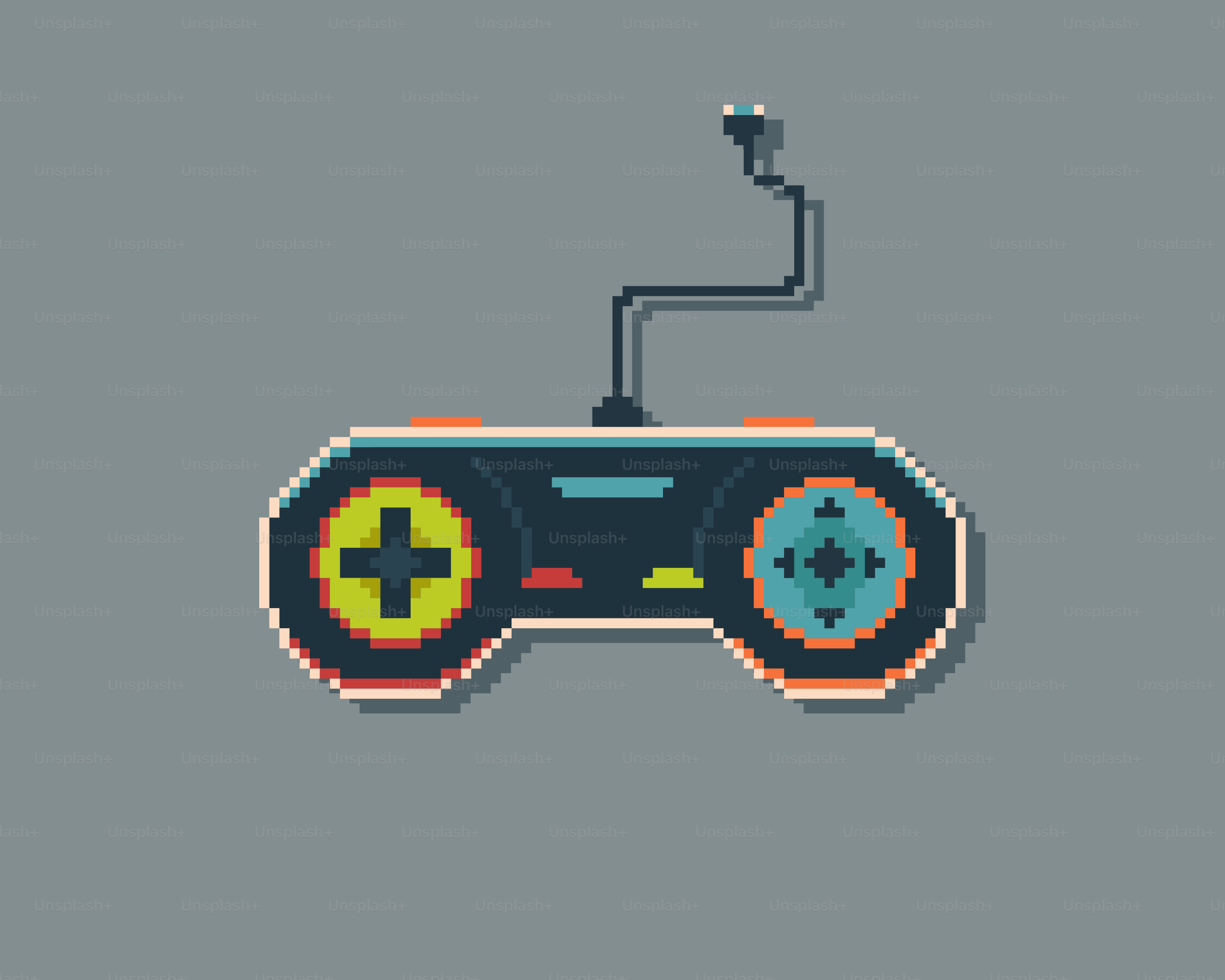 Pixelated game controller on a gray background.