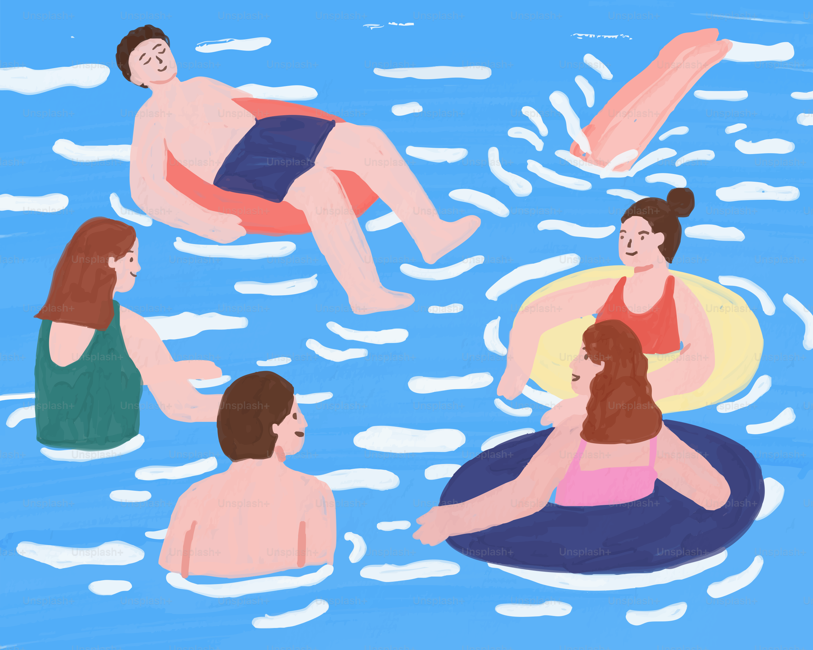 人々はリラックスして水で泳ぐことを楽しんでいます。