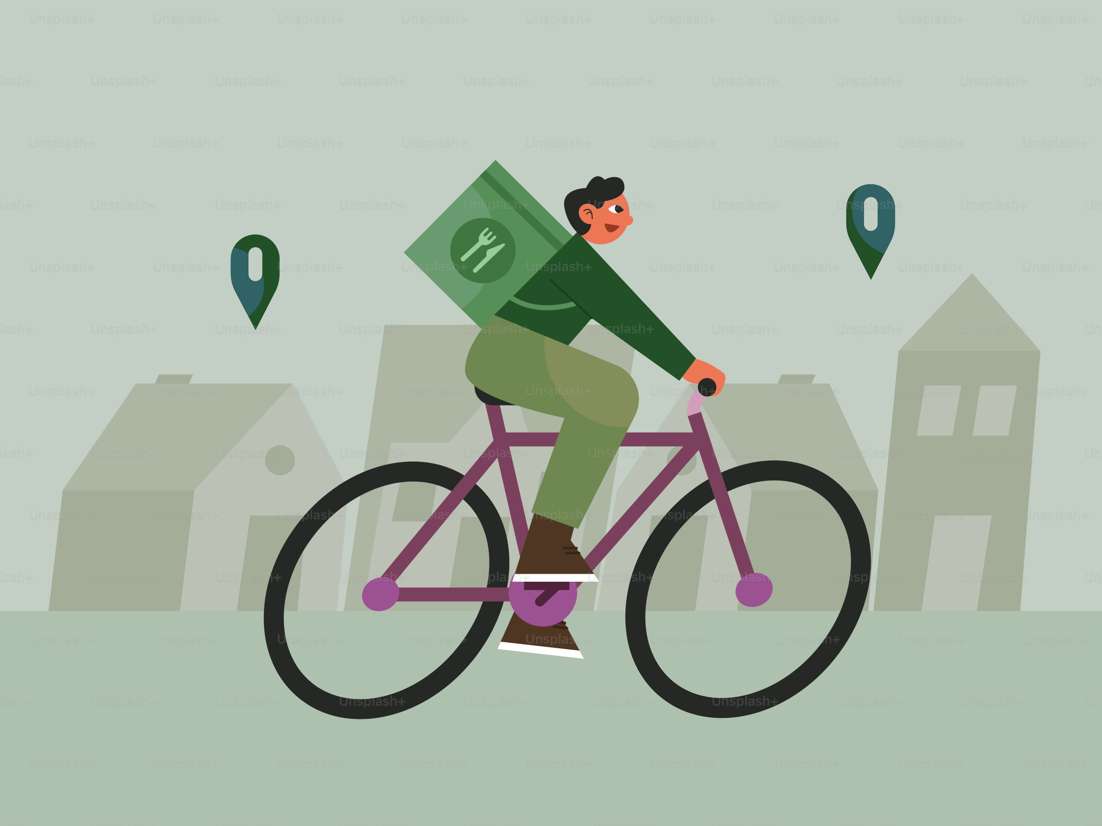 Delivery person on a bike, delivering food.