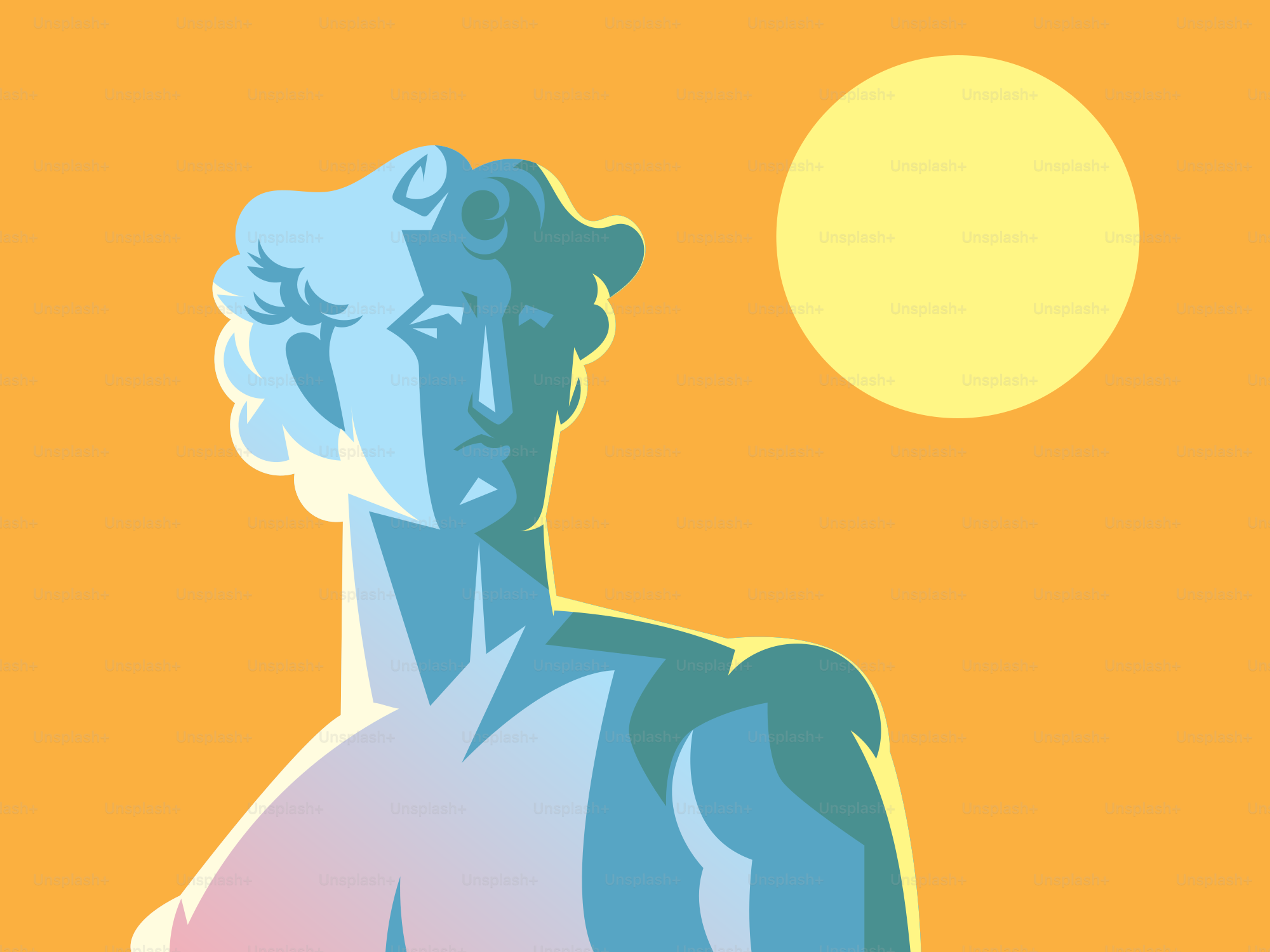 A statue silhouetted against a bright sun.