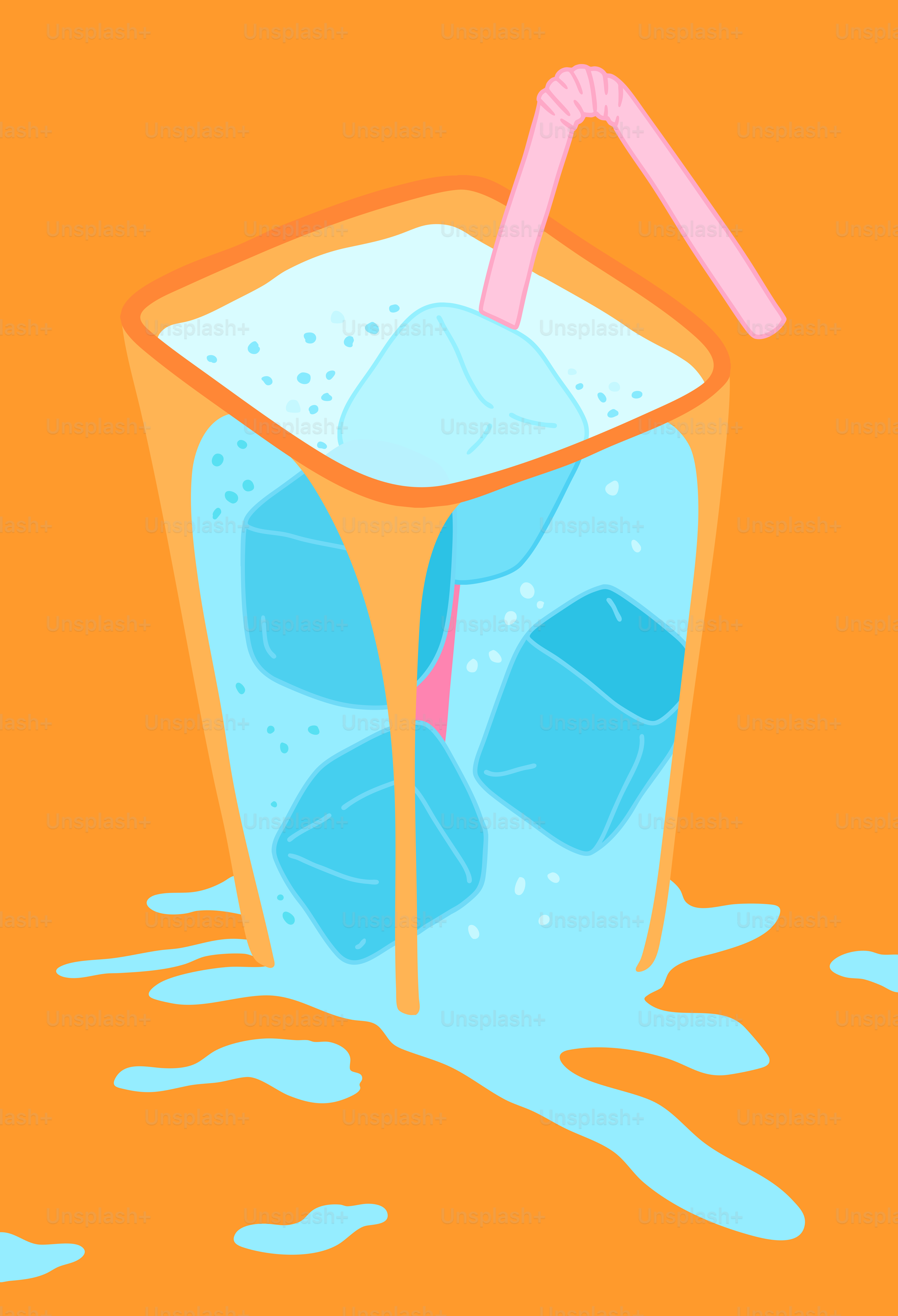 An icy drink spills, creating a mess.