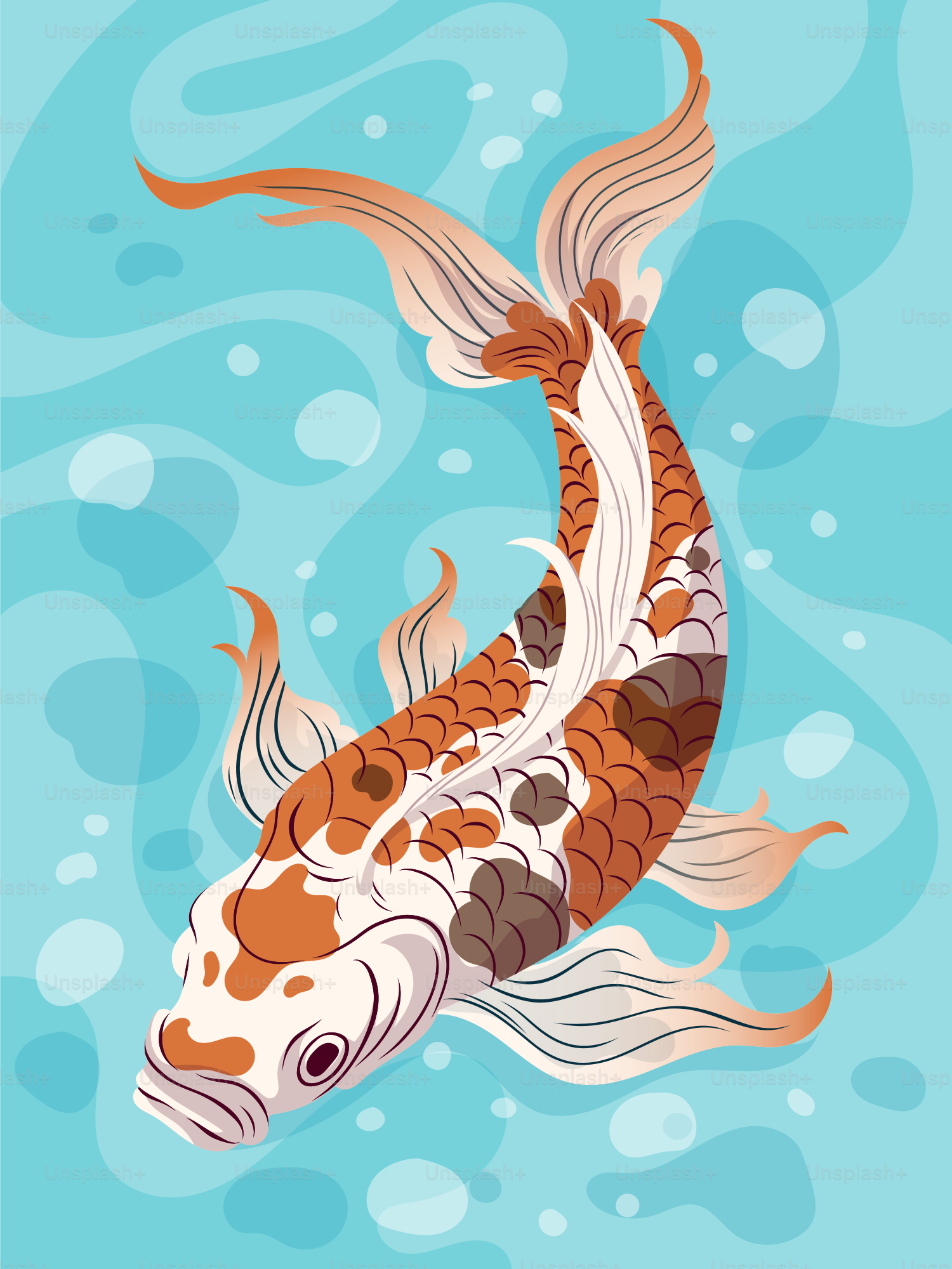 Un colorido pez koi nada en el agua.