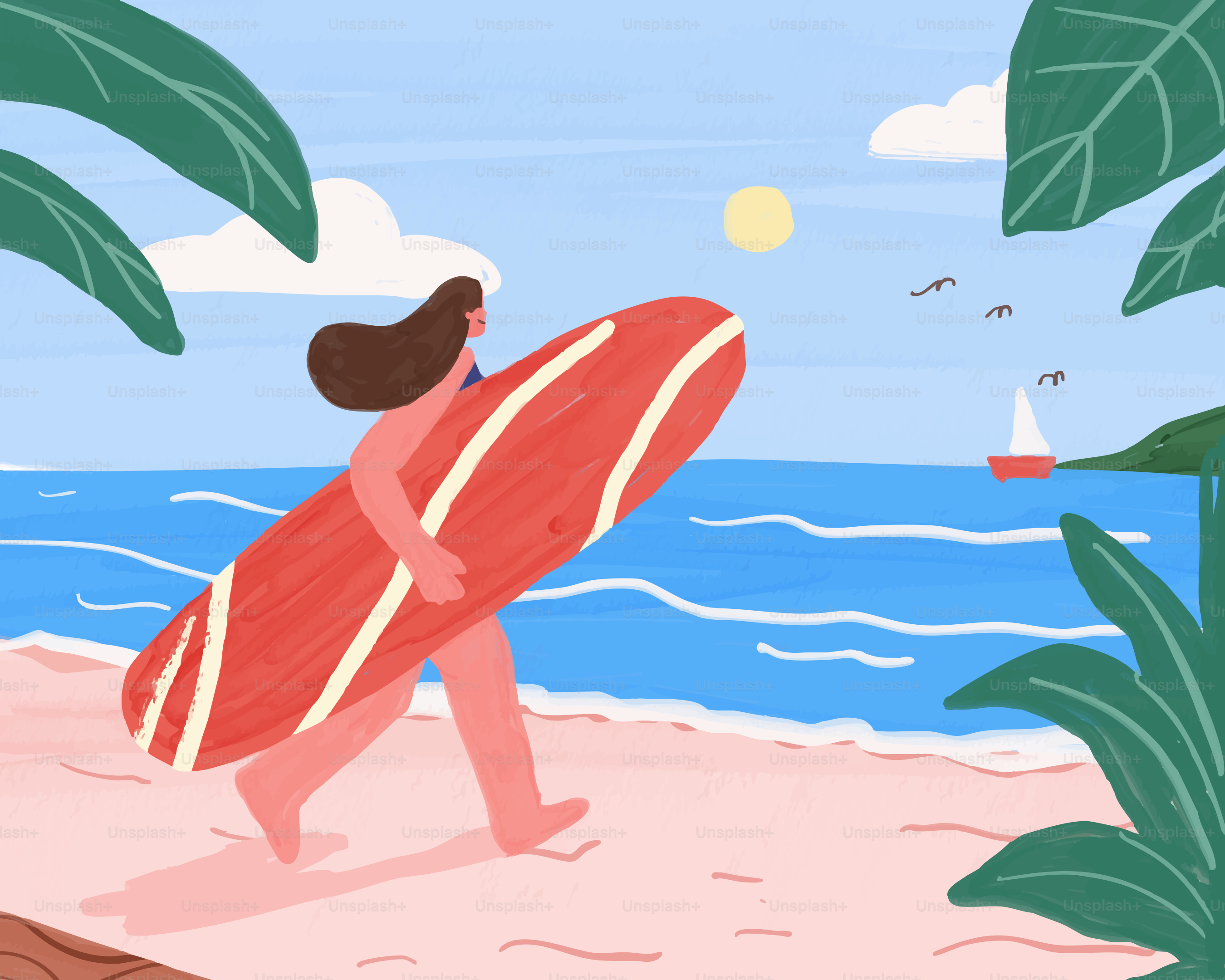 Un surfista camina hacia el océano con su tabla.