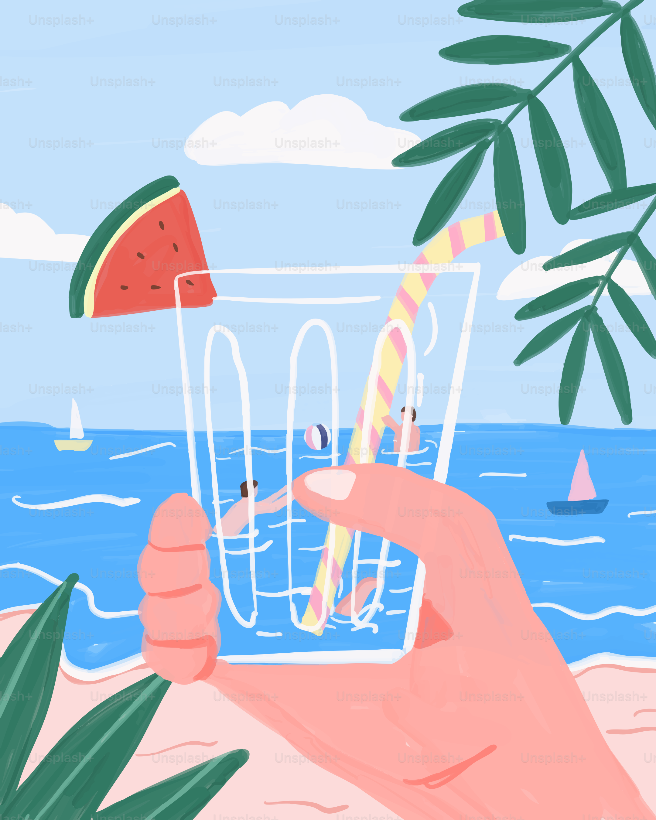 Summer drink in hand overlooking the ocean.