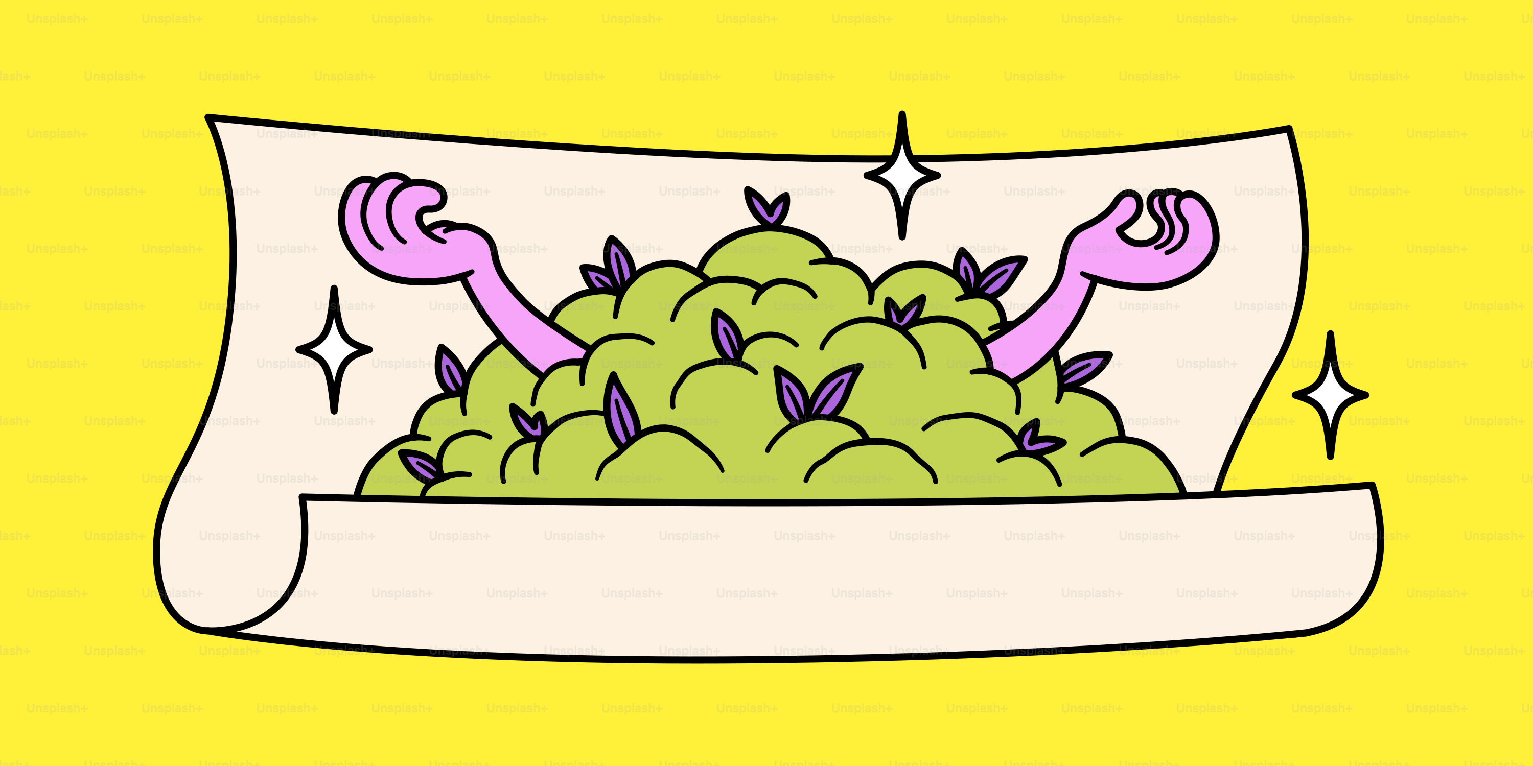 Mani emergono da un mucchio di foglie su una pergamena.