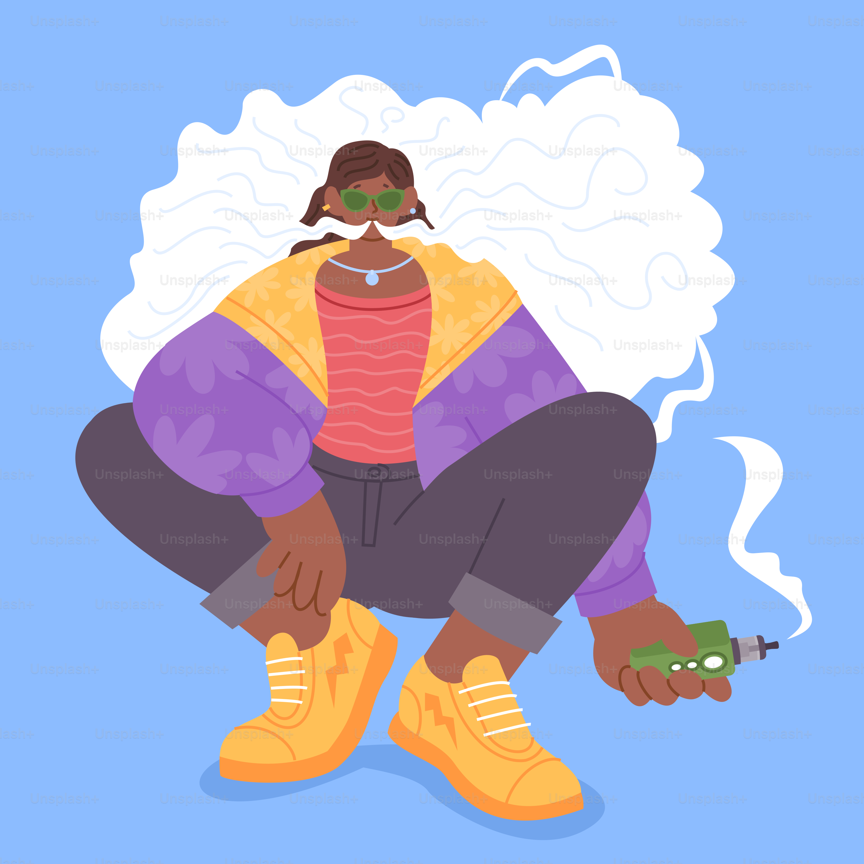 A person is vaping and exhaling a cloud.