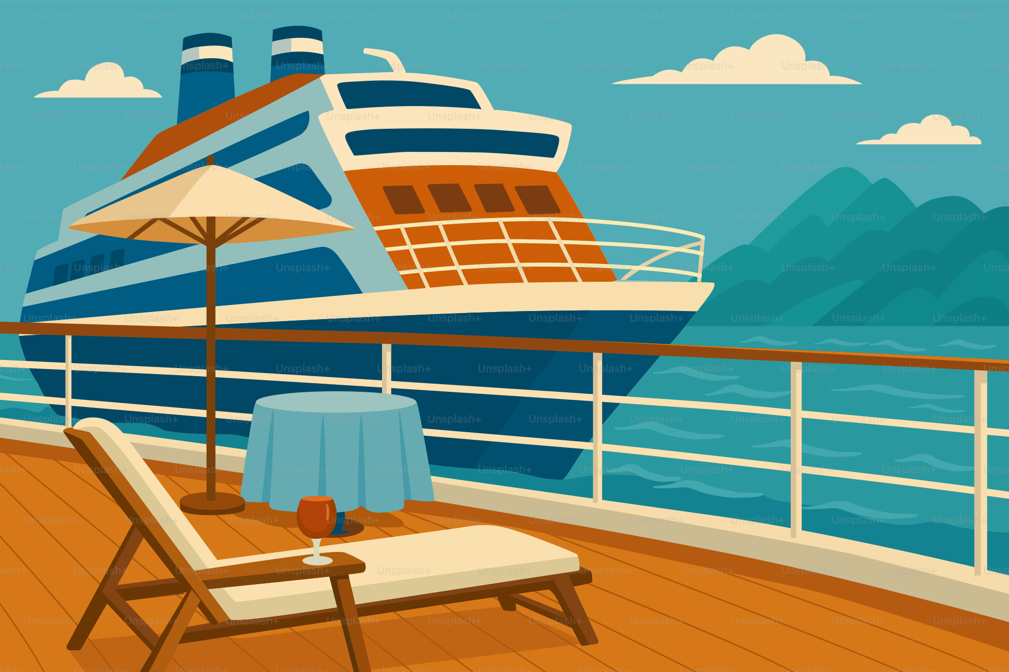 A cruise ship on the ocean in the daytime.