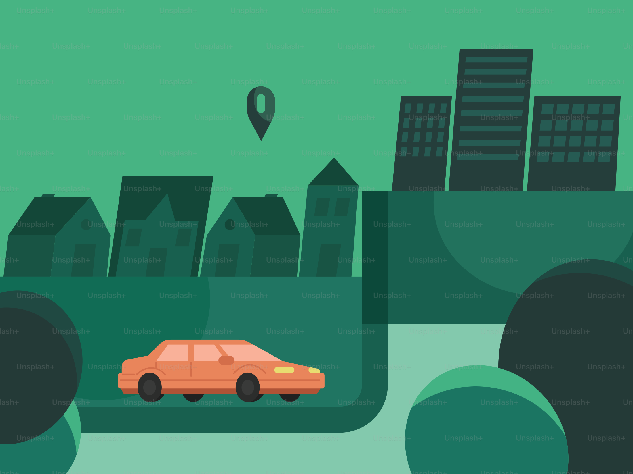 Un'auto attraversa una città.