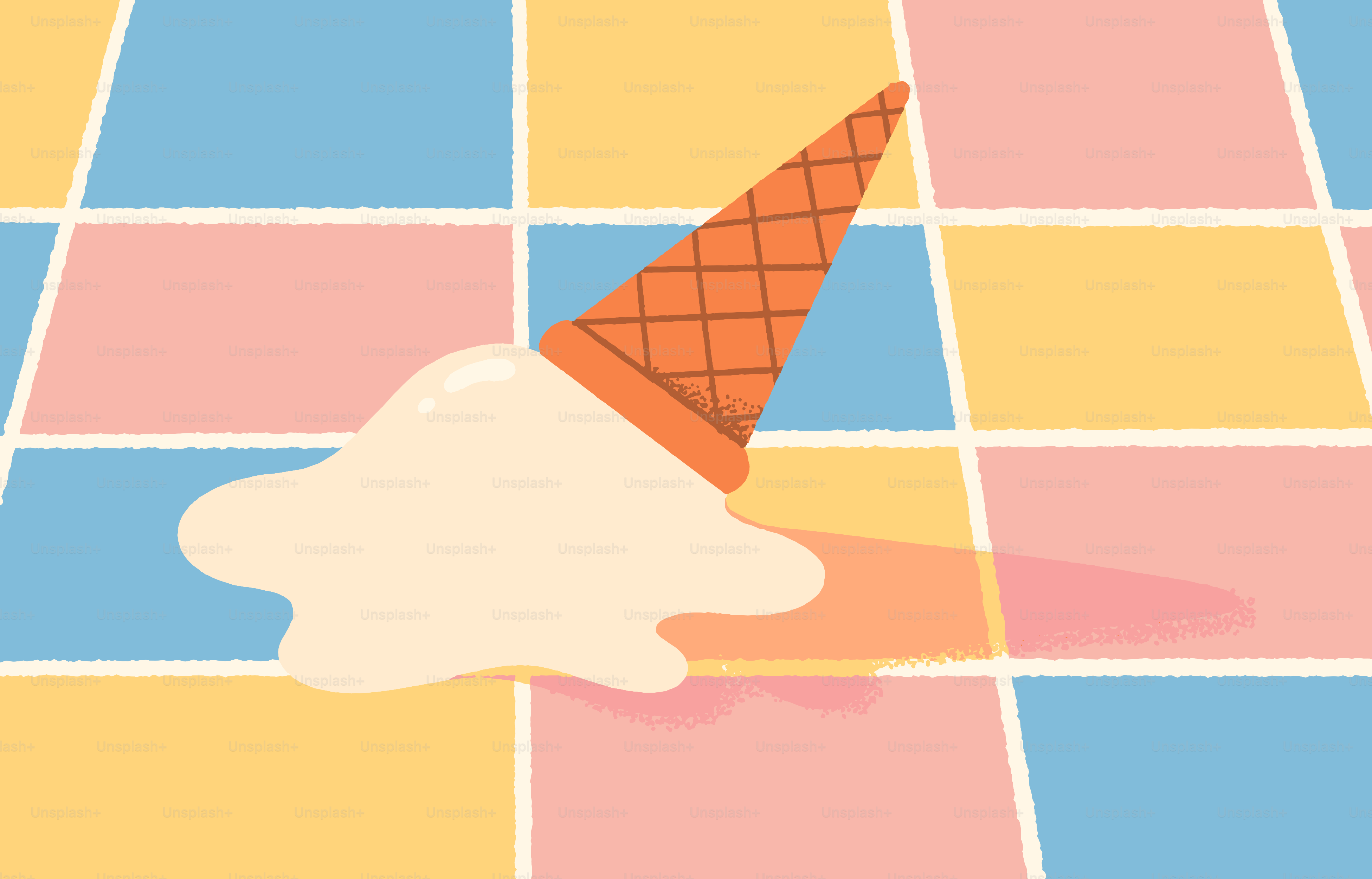 Eine Eiswaffel ist auf den Boden gefallen.