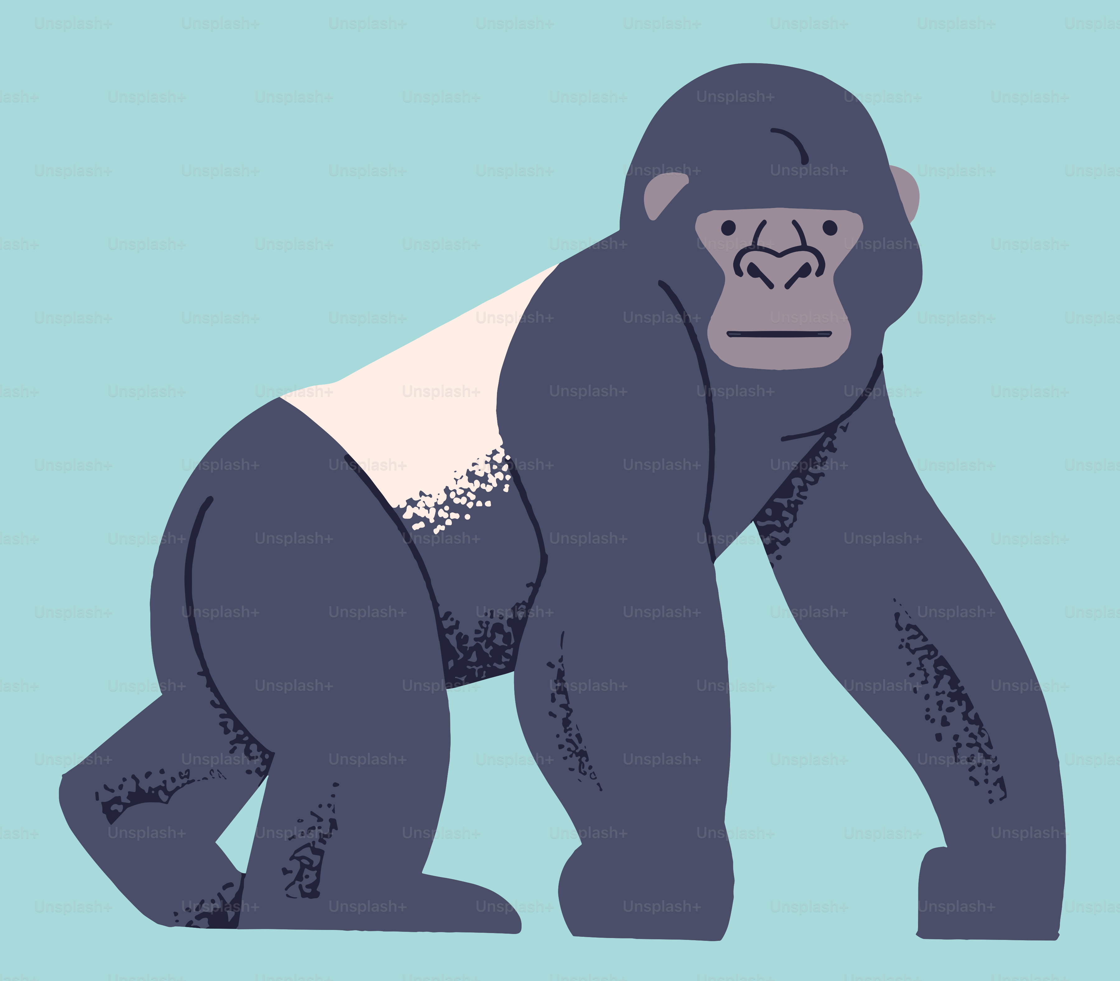 A cartoon gorilla stands on all fours.