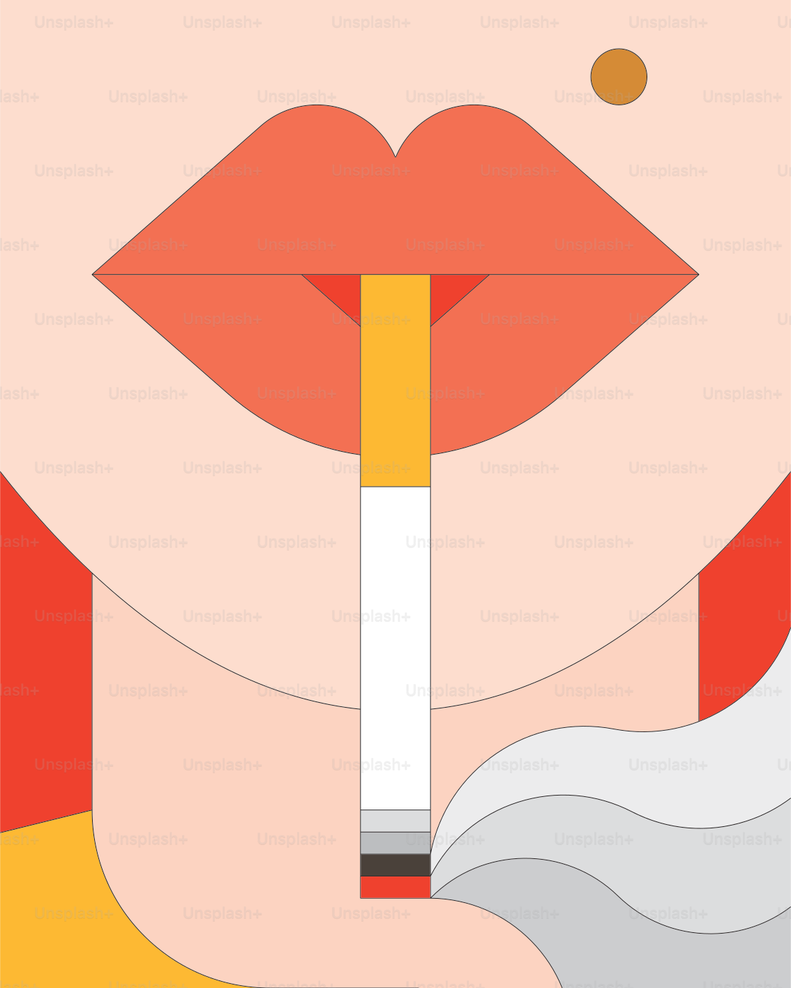 Bibir merokok, dengan jejak asap.