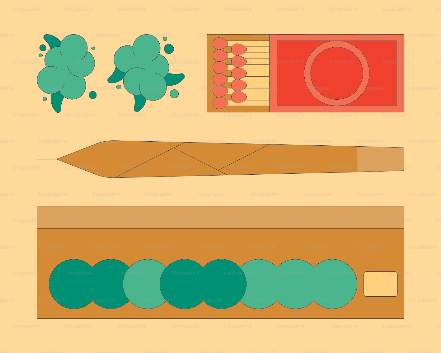 マリファナ、マッチ、ジョイントが描かれています。