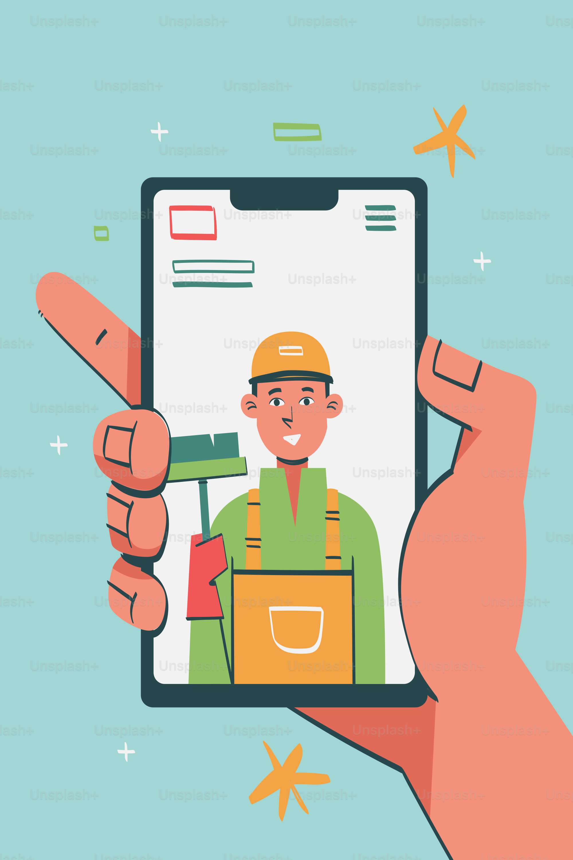 A hand holds a phone showing a cleaning service.