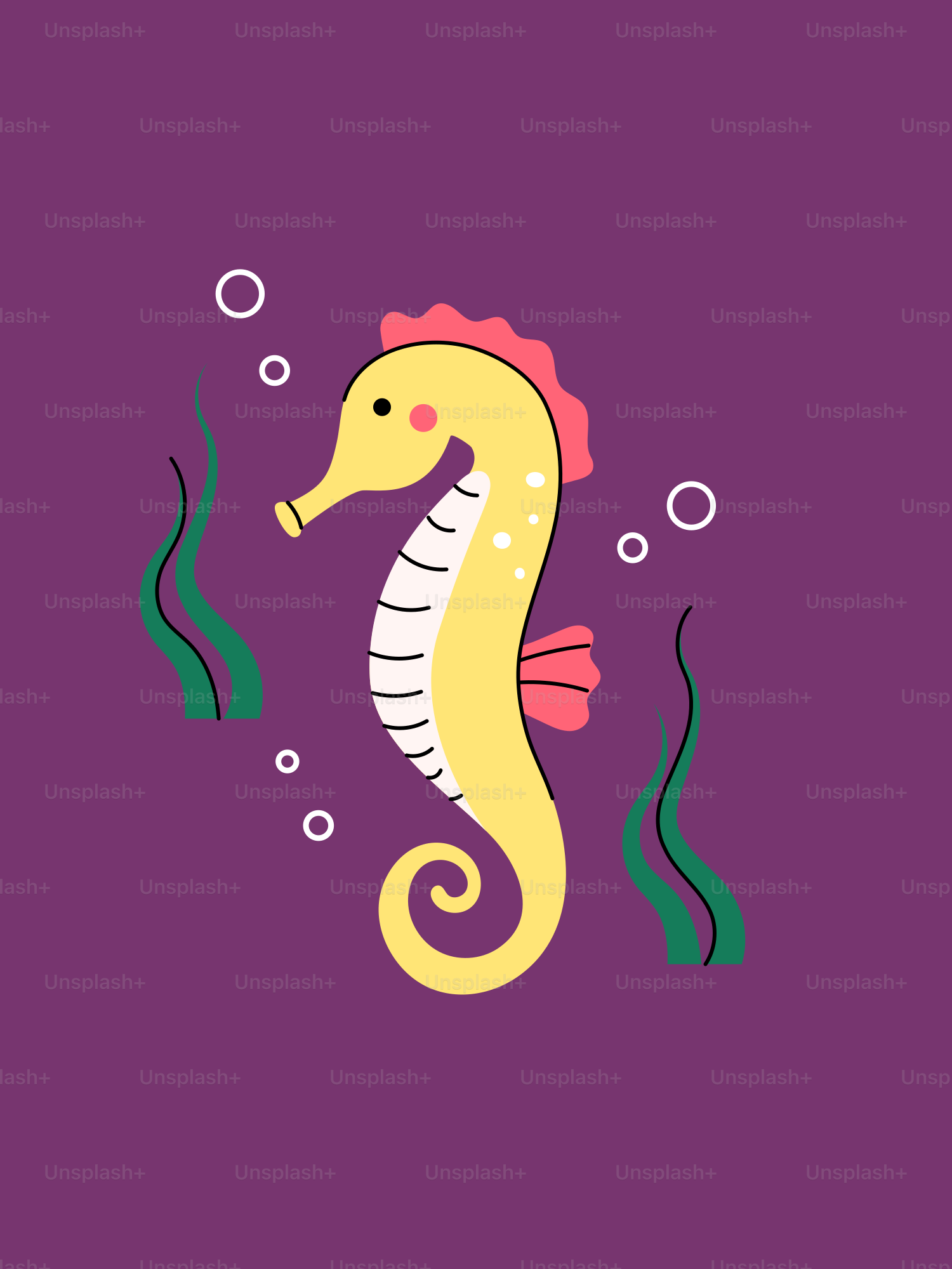 A cute yellow seahorse swims in the ocean.