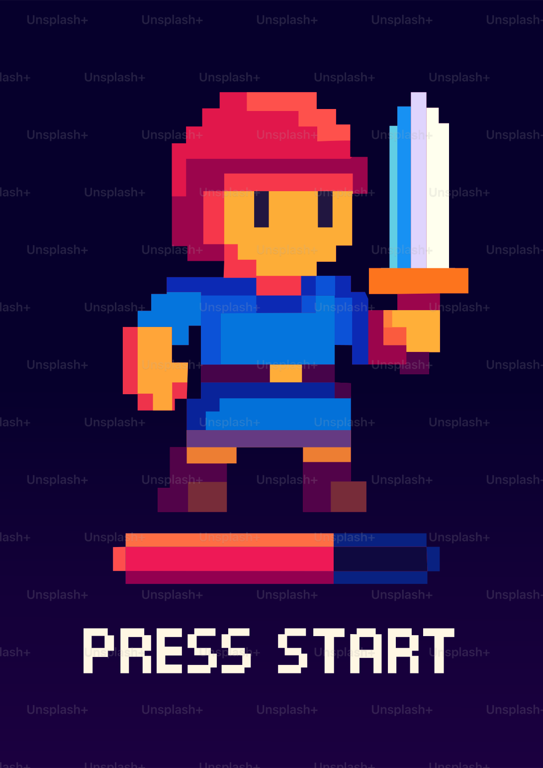 Um guerreiro pixelado, pronto para começar o jogo.