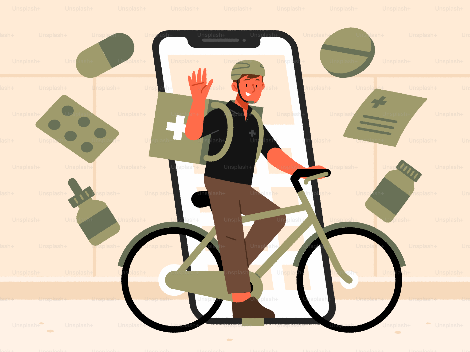 Medicine delivery via bike.