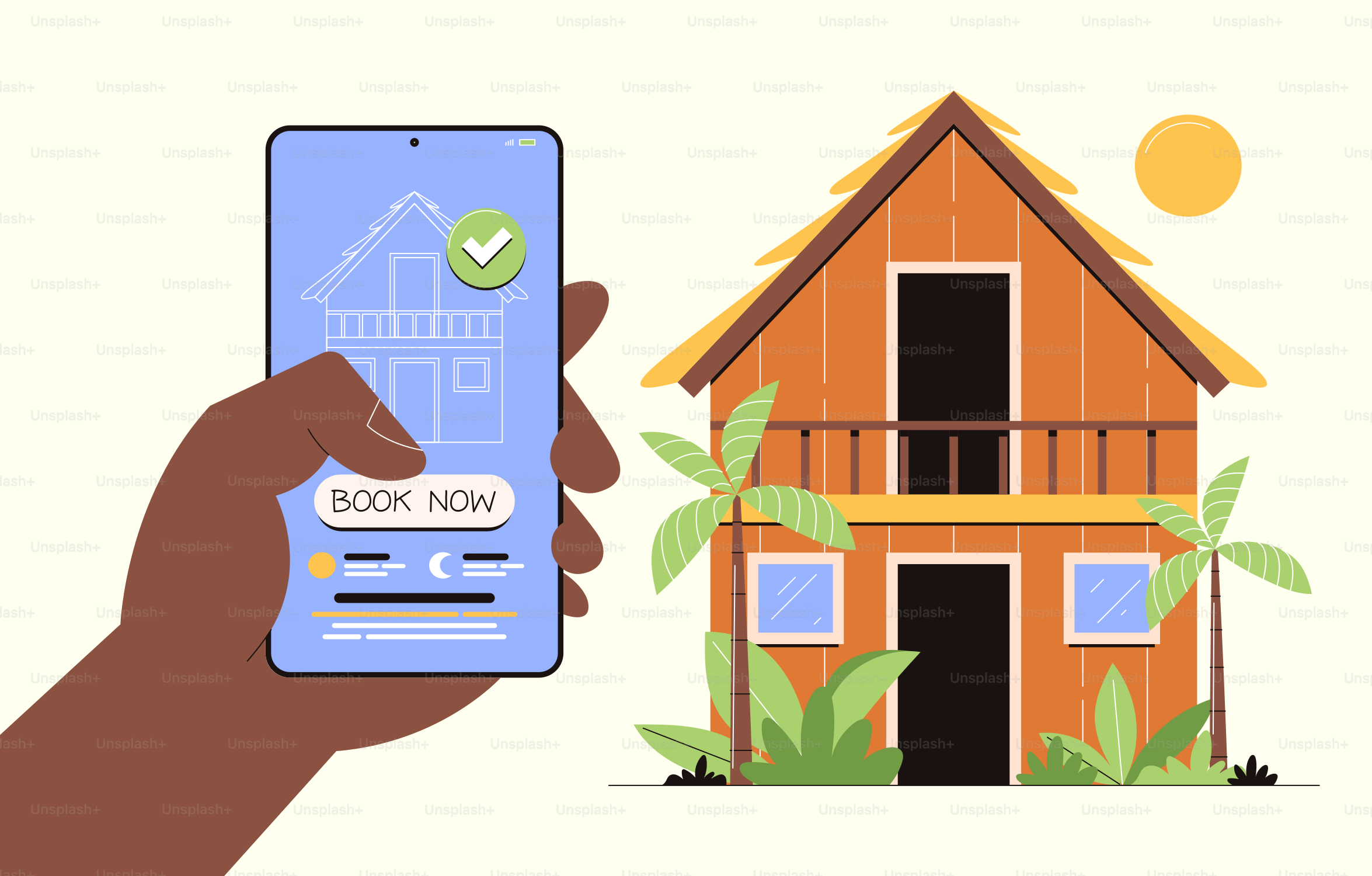 Booking a tropical vacation house on a smartphone