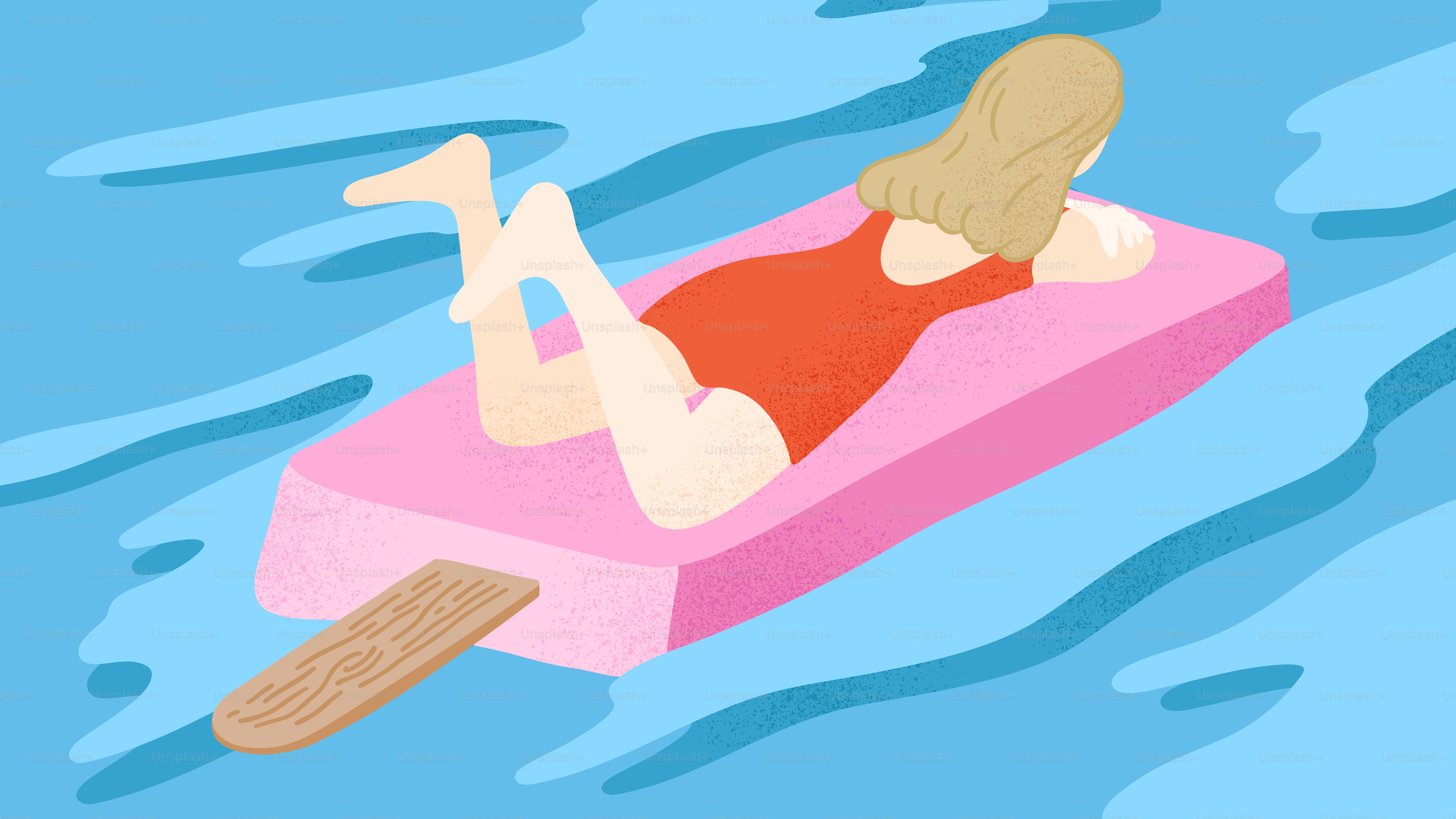 Woman relaxes on a popsicle float in the water.