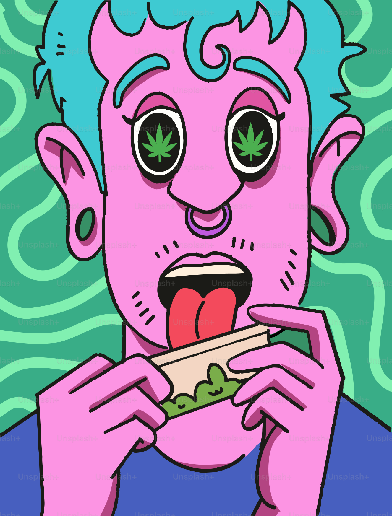 A man is rolling a joint, looking very high.