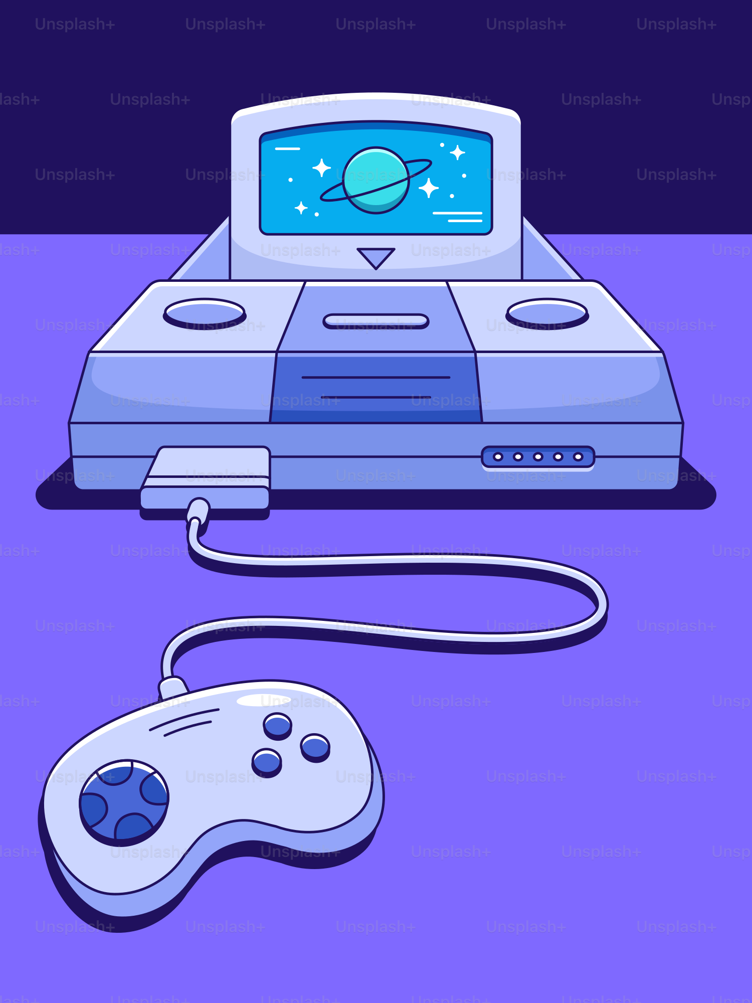 A retro gaming console with a cosmic display.