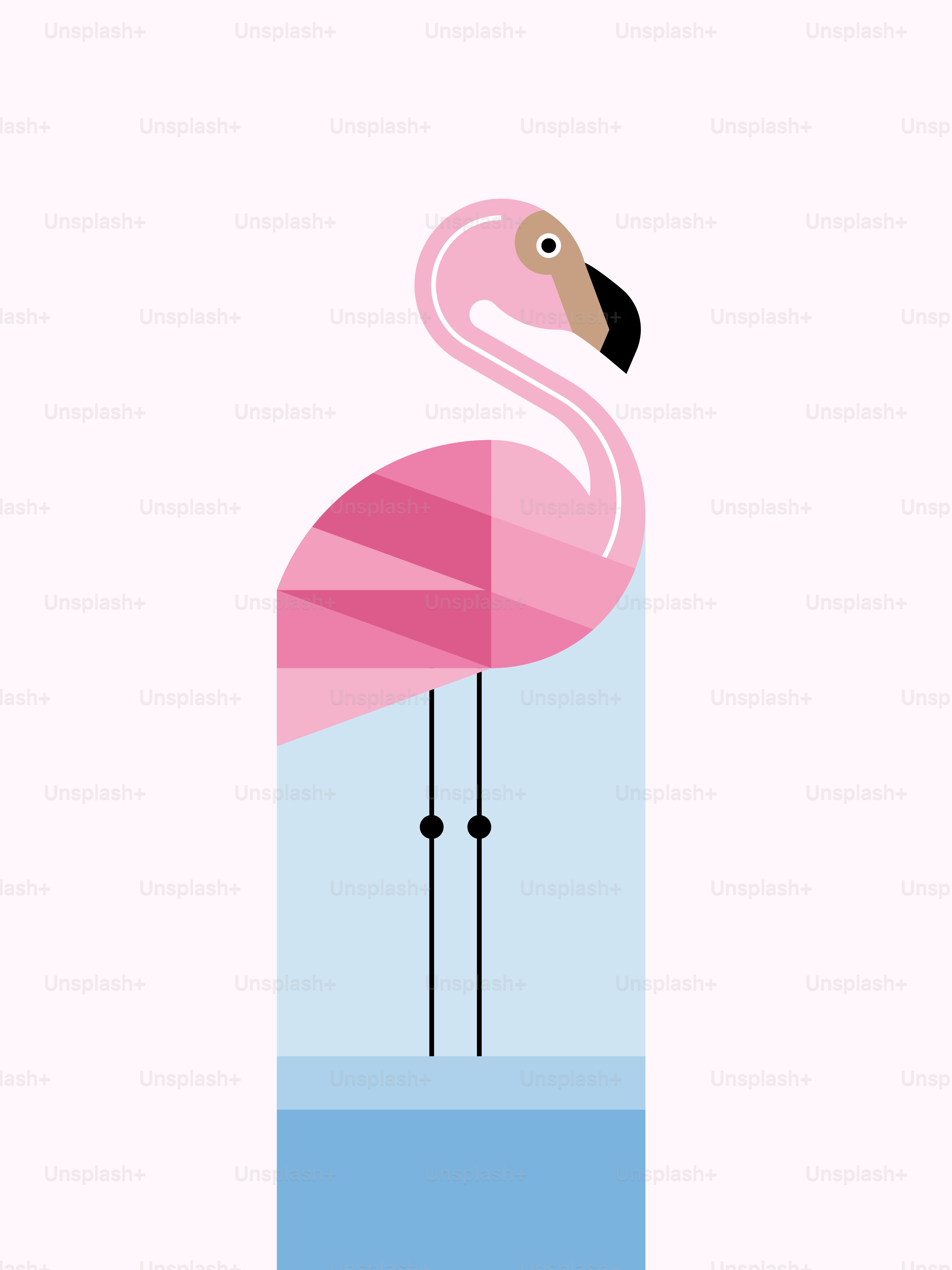 Ein geometrischer Flamingo steht im Wasser.