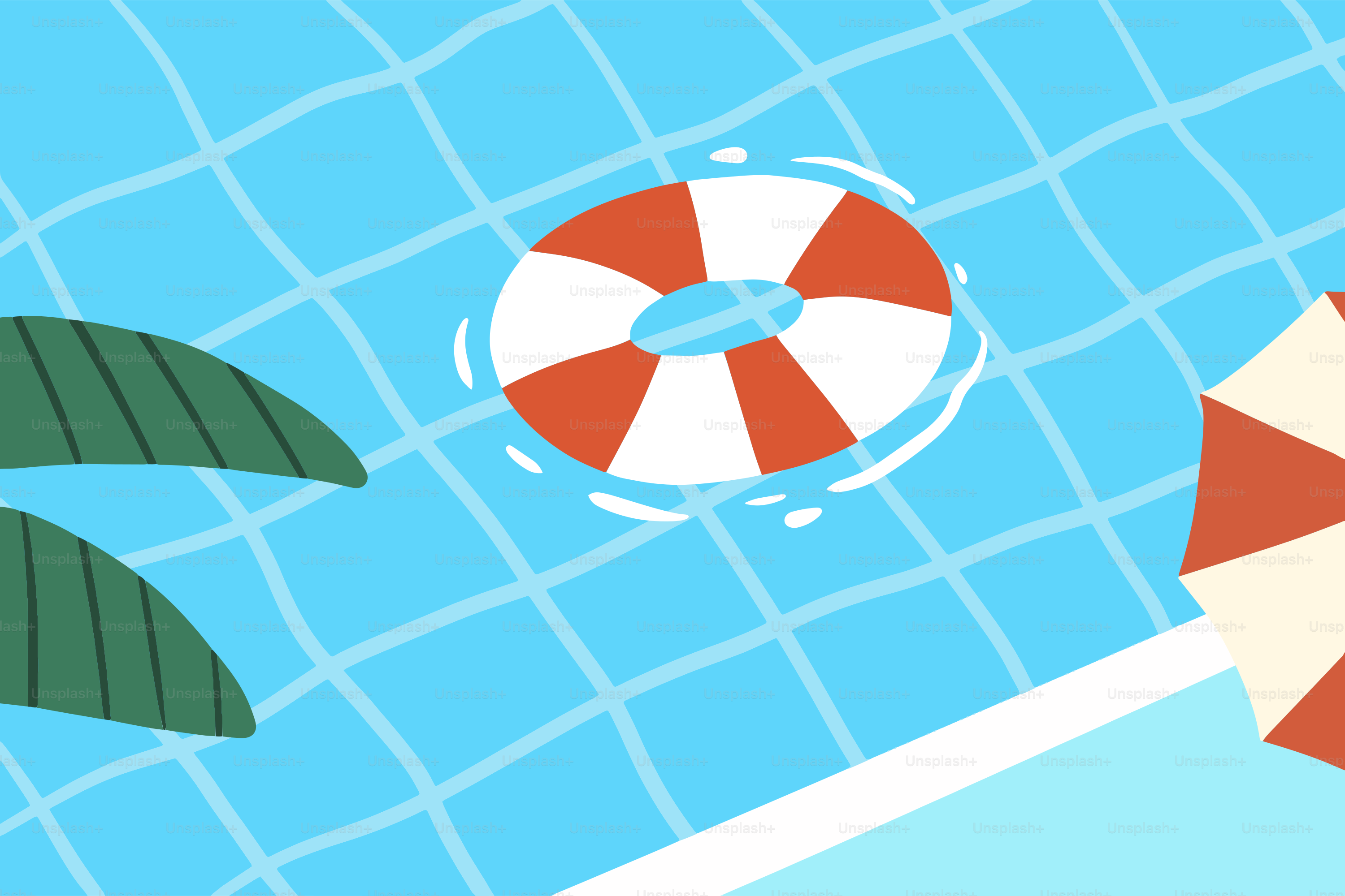 A life preserver floats in a swimming pool.
