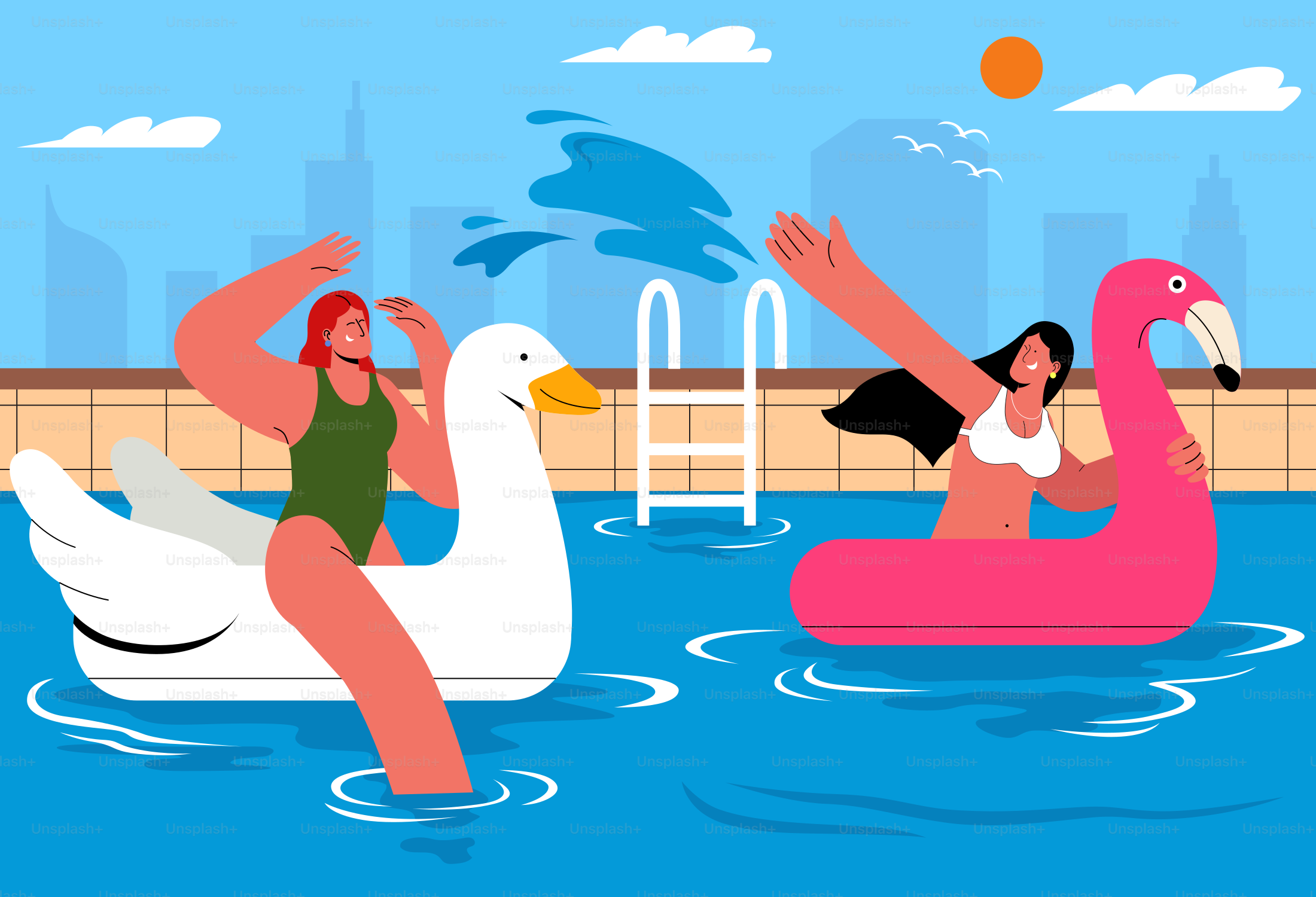 People enjoy summer fun in a pool.