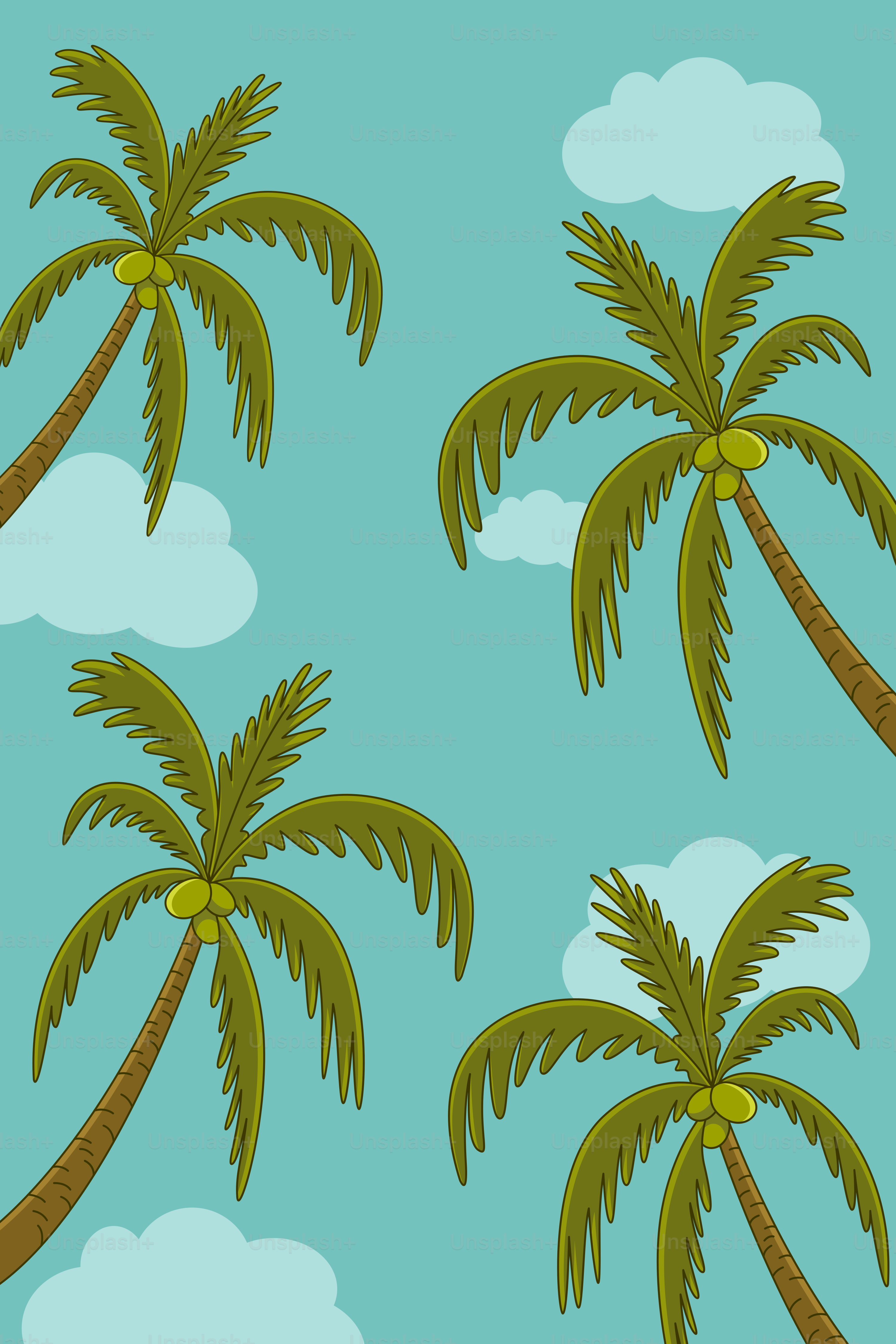 Palme e nuvole creano un panorama tropicale.